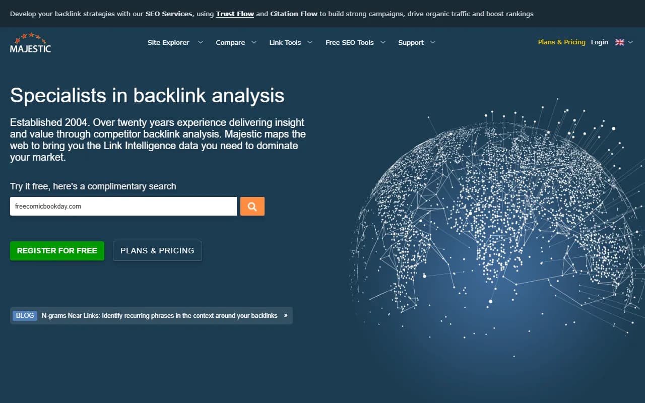 Majestic homepage screenshot