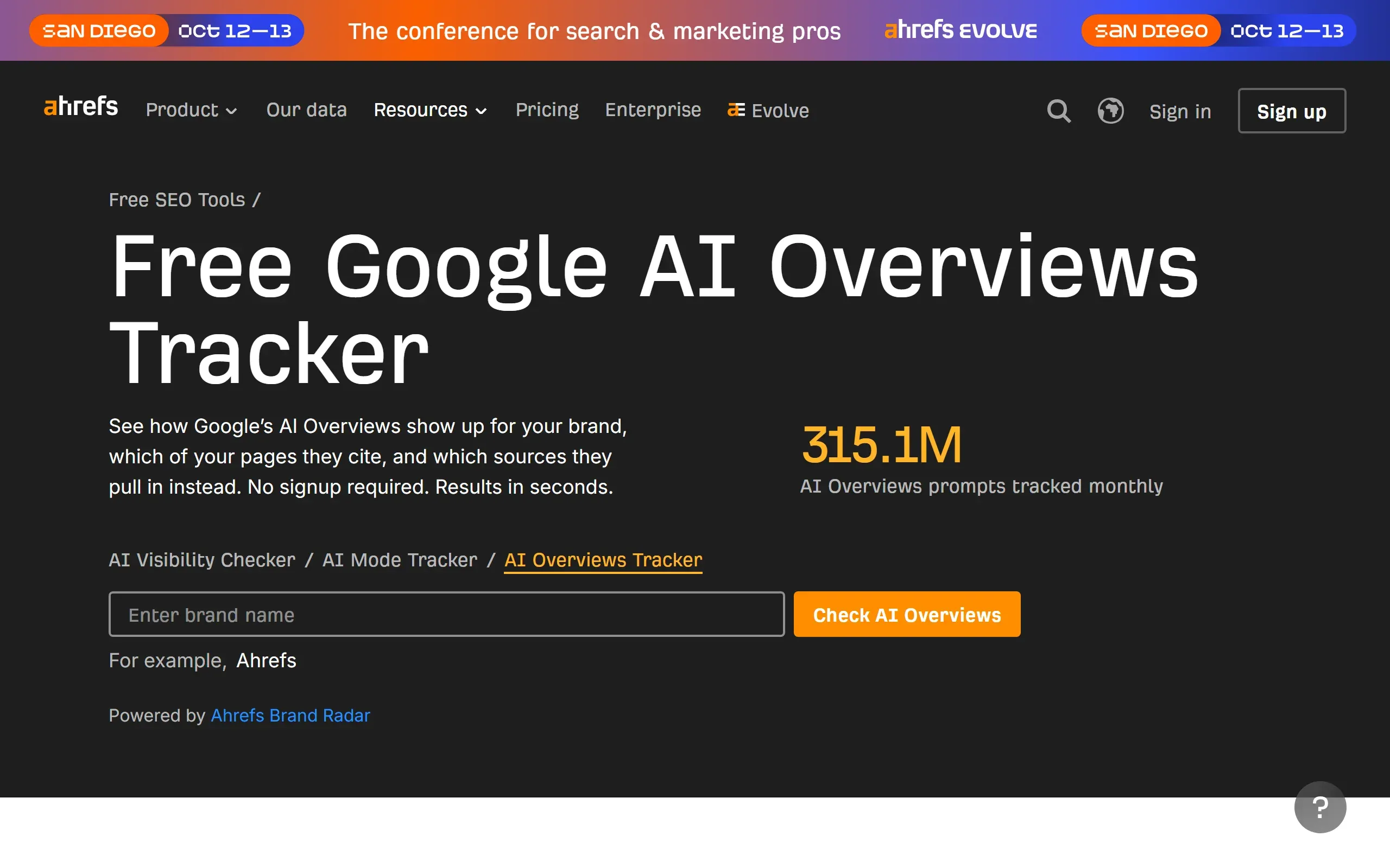 Ahrefs product page screenshot