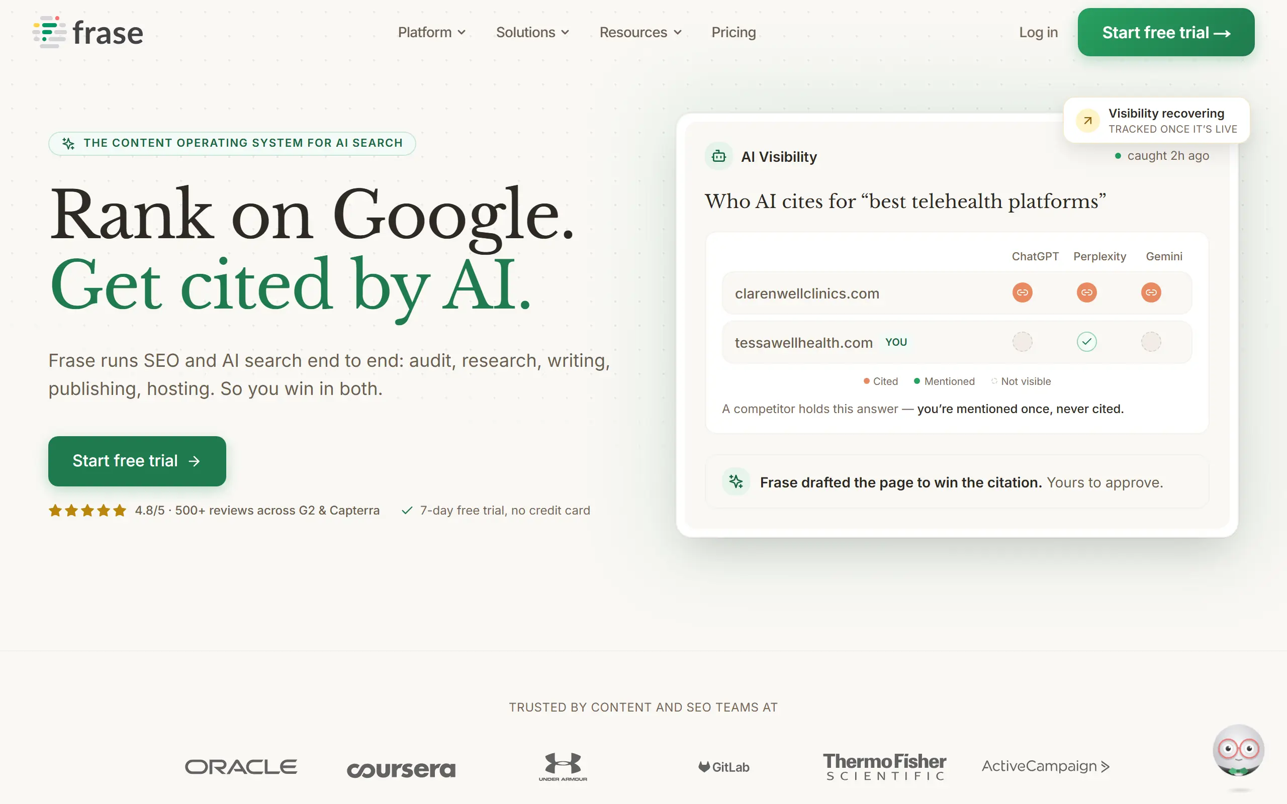 Frase product page screenshot