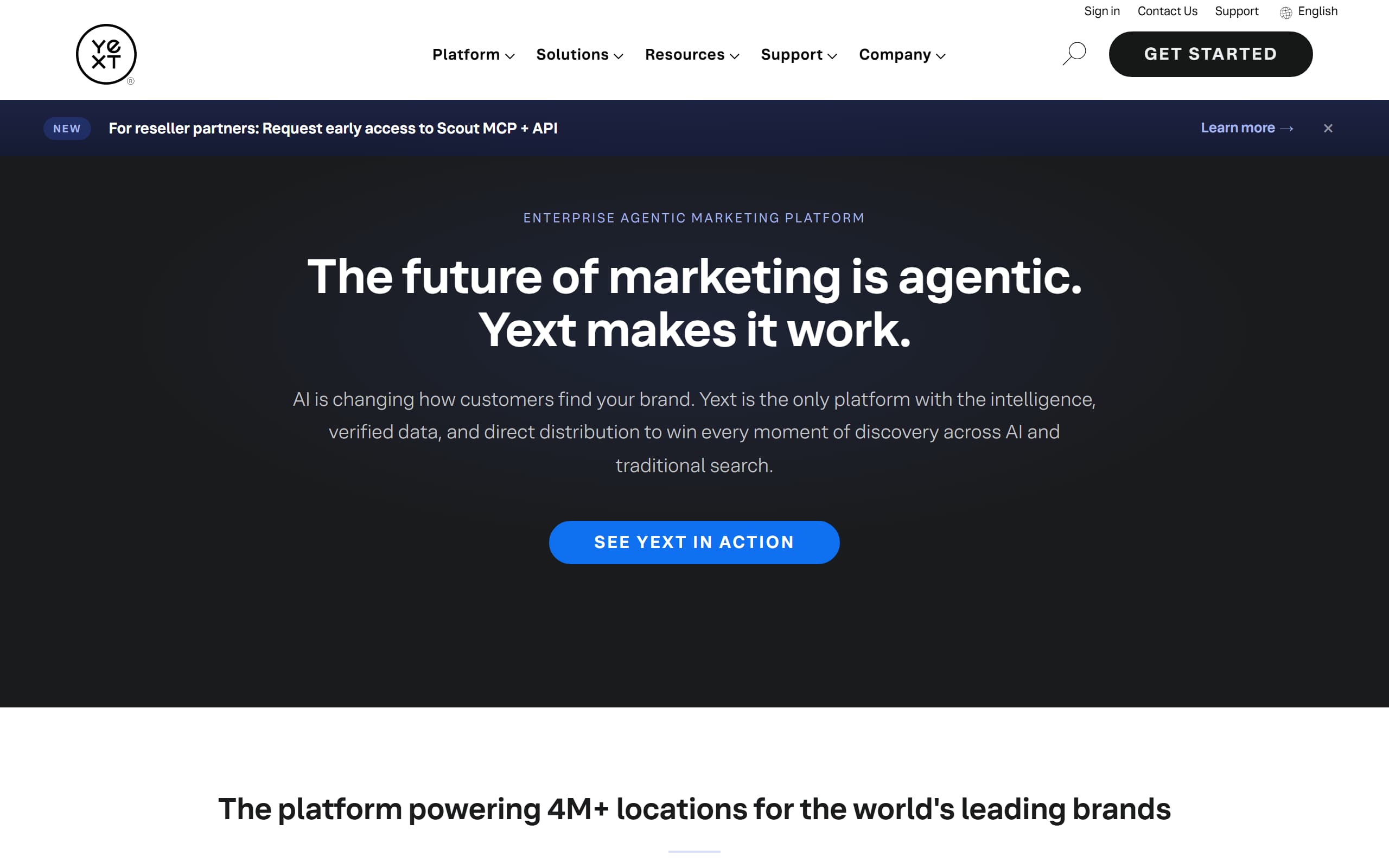 Yext homepage screenshot