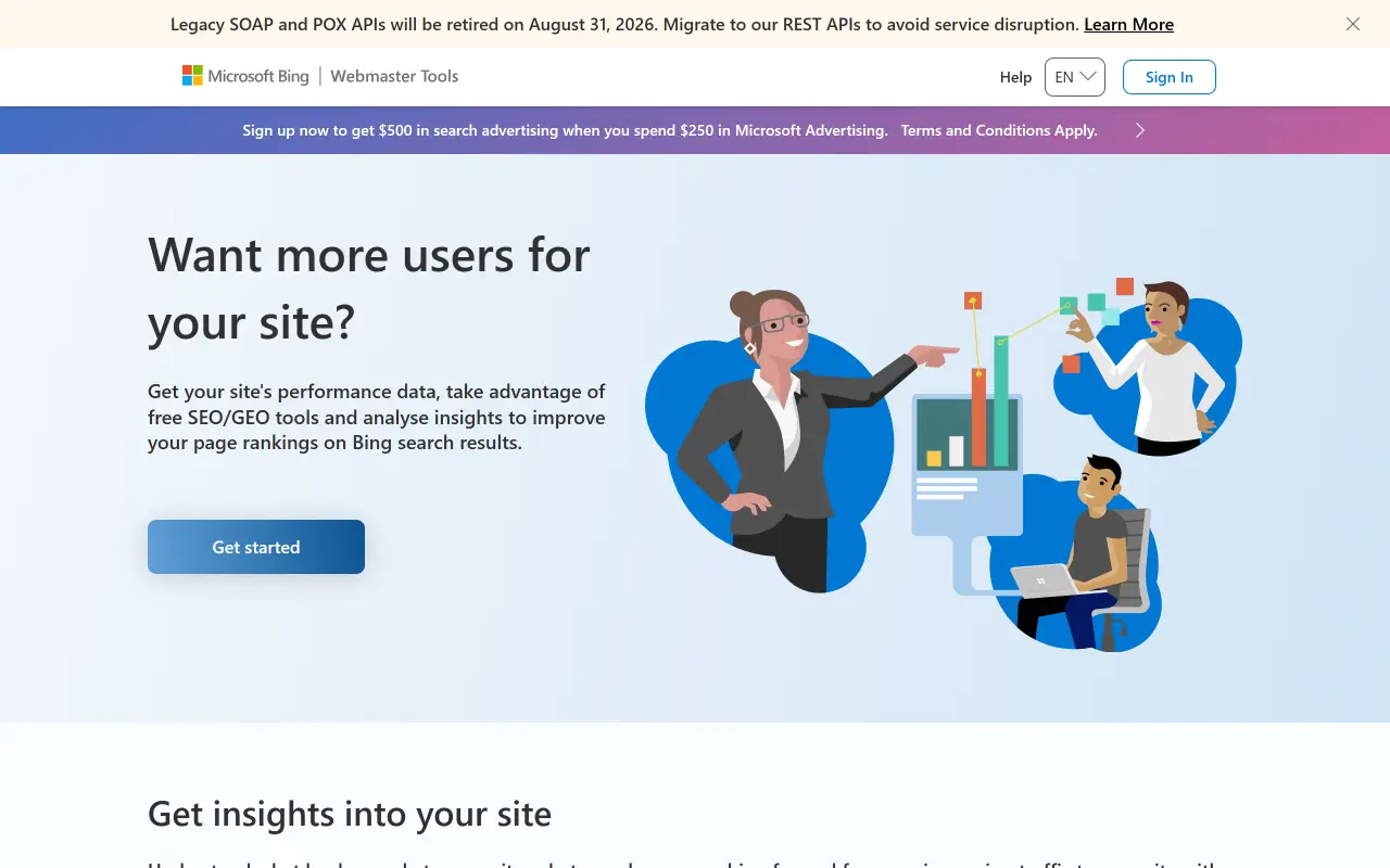 Bing Webmaster Tools screenshot