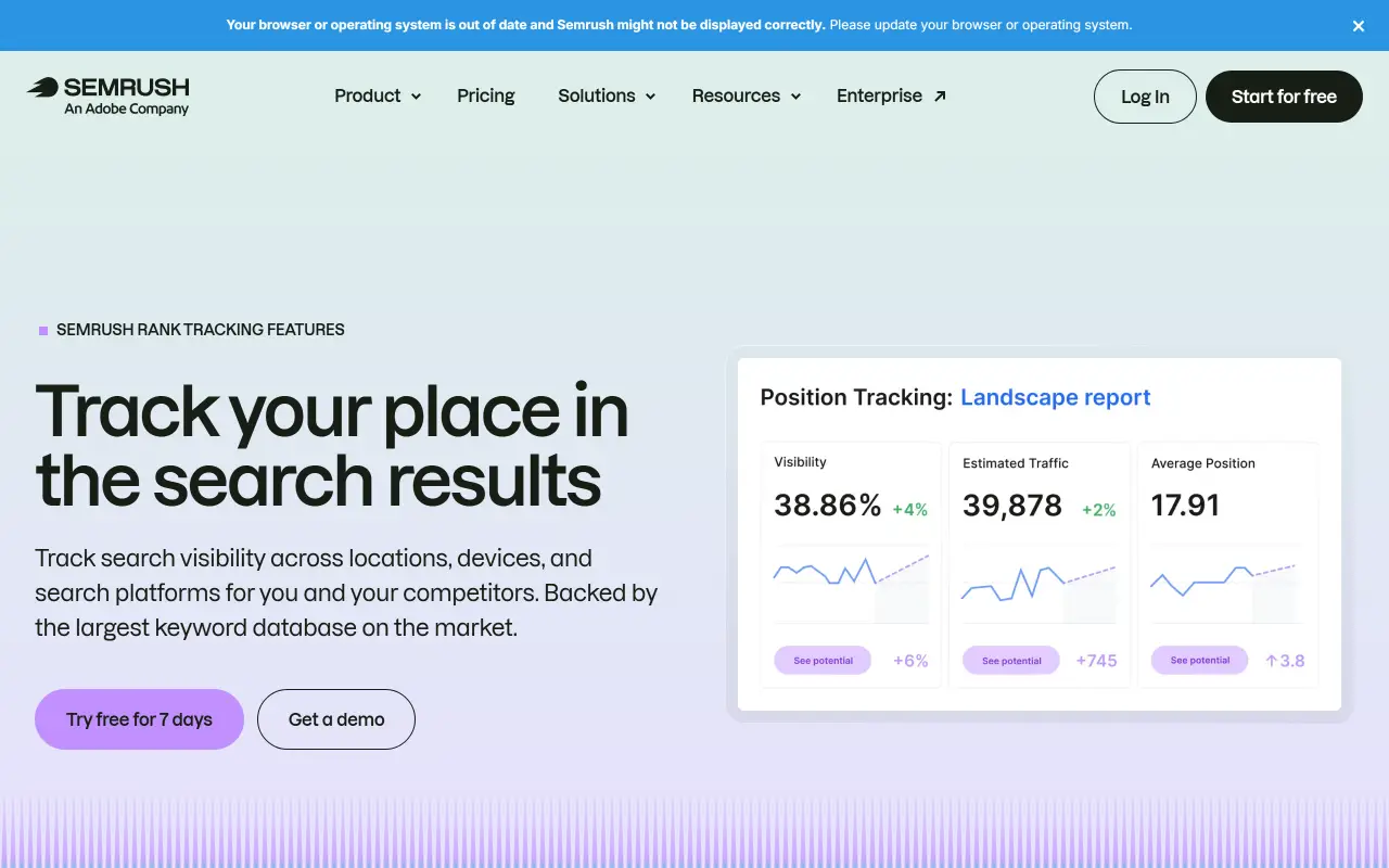 Semrush free account screenshot