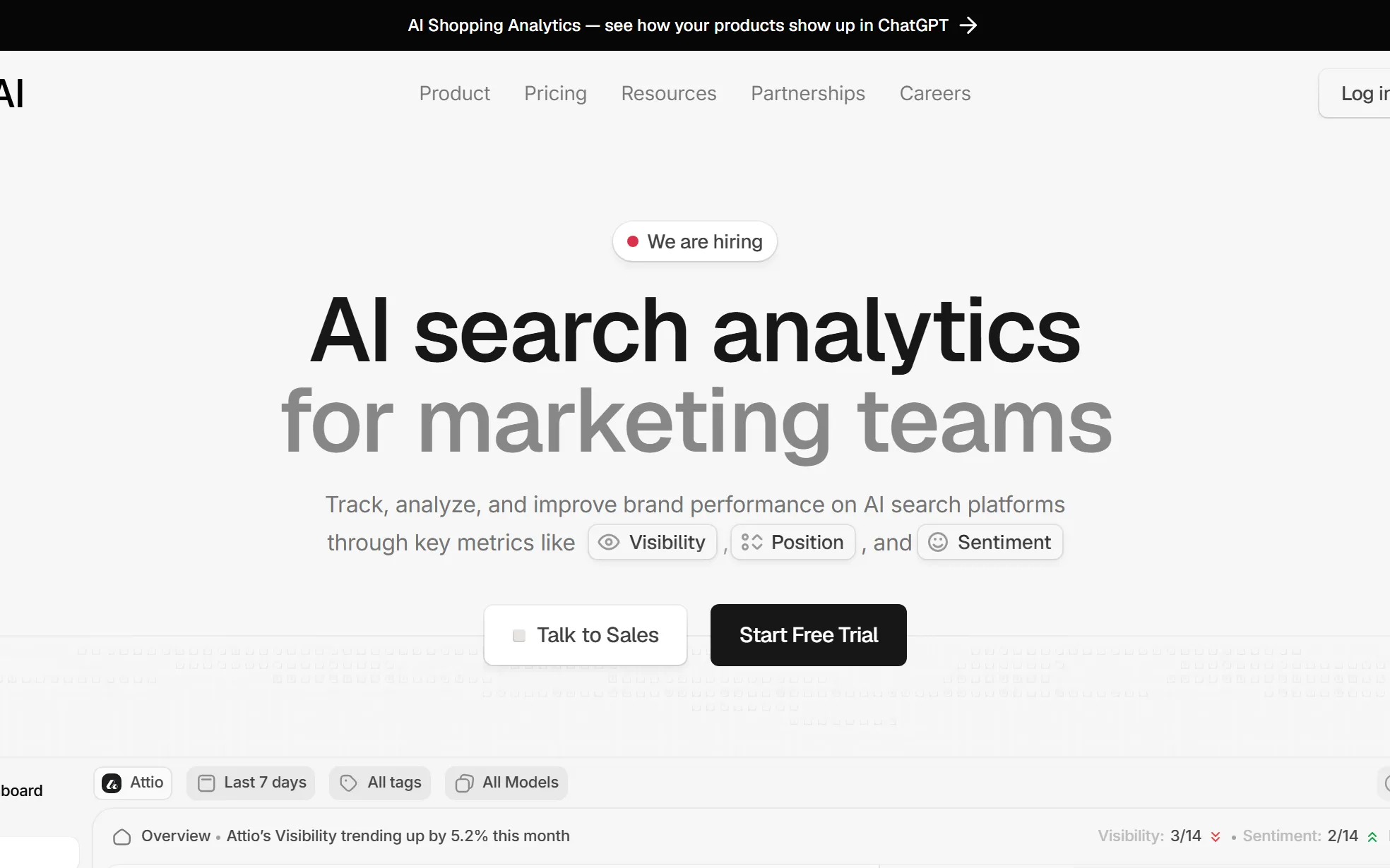 Peec AI product page screenshot