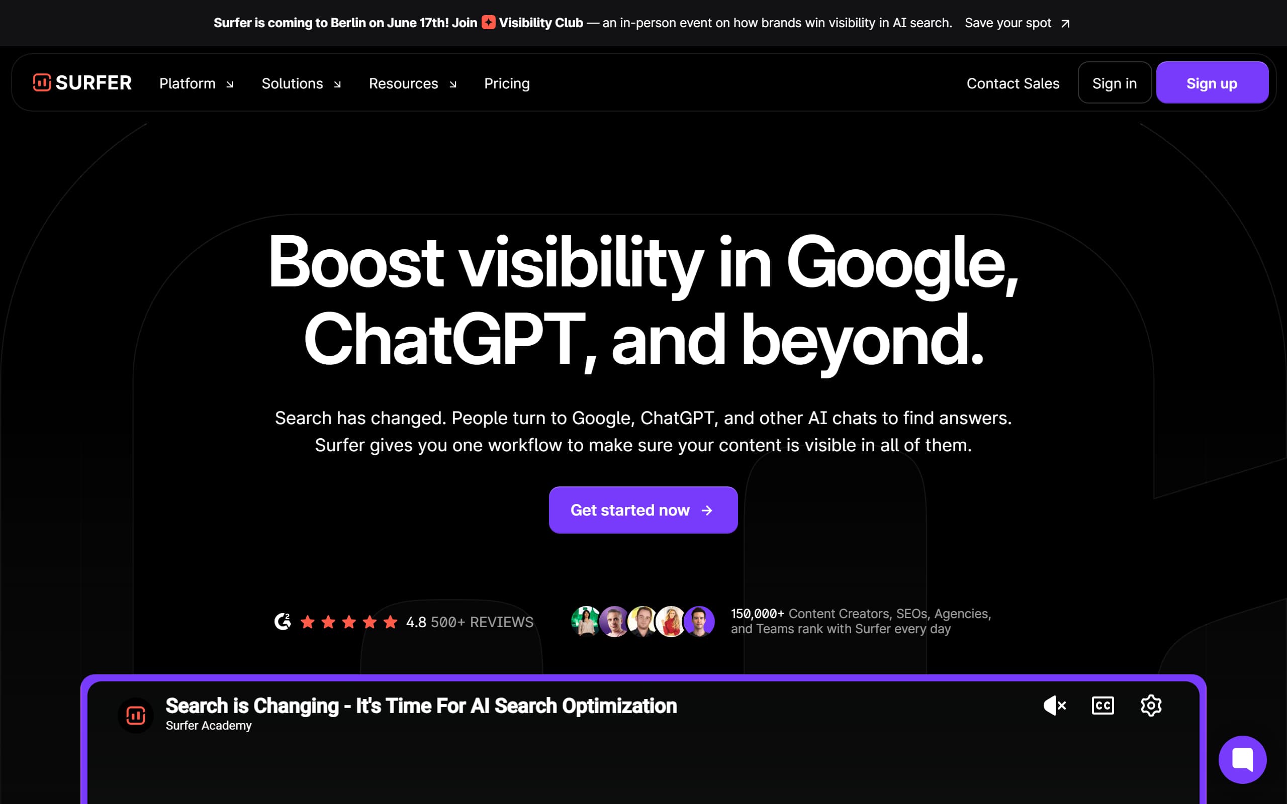 Surfer SEO homepage screenshot