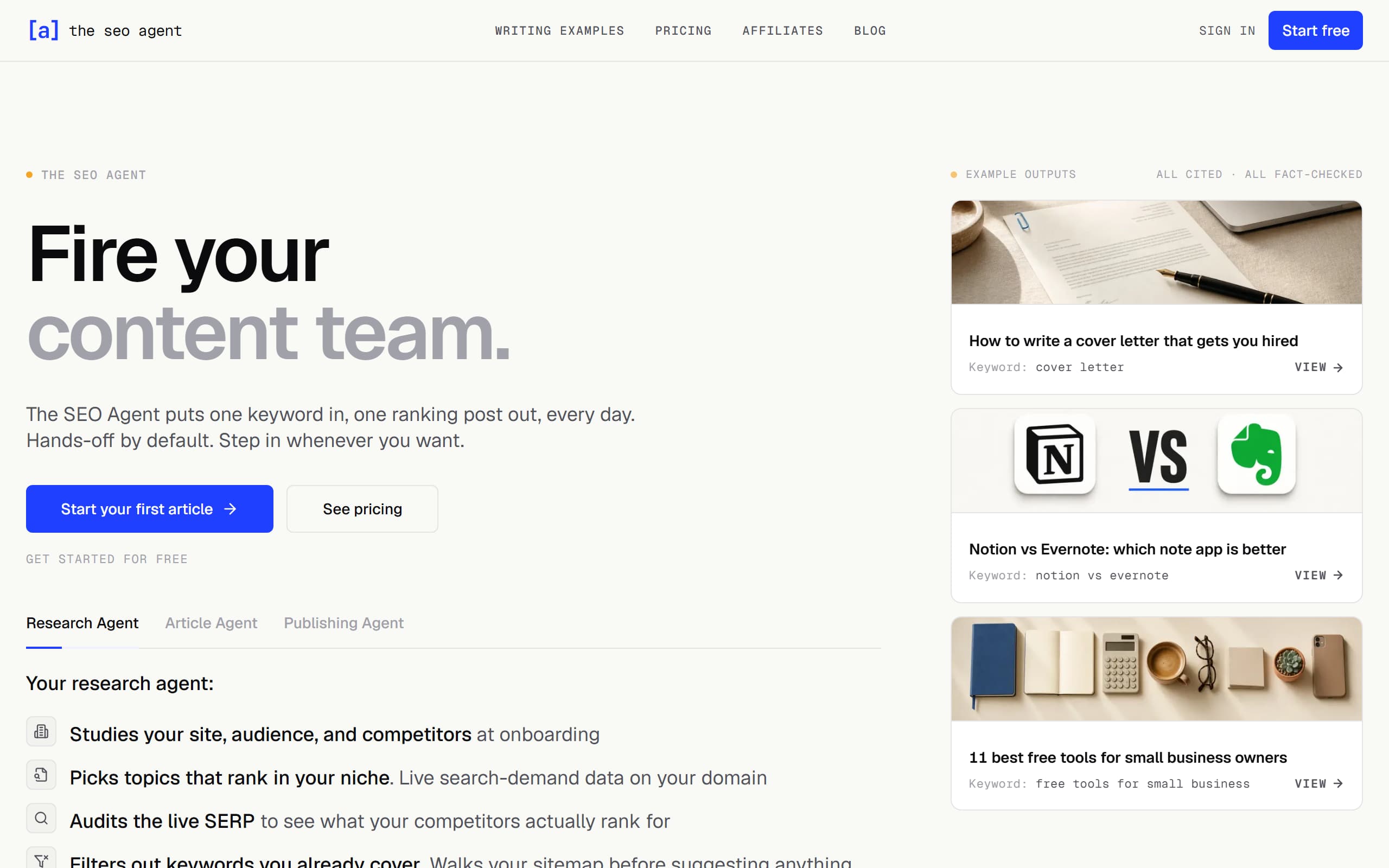TheSEOAgent homepage screenshot