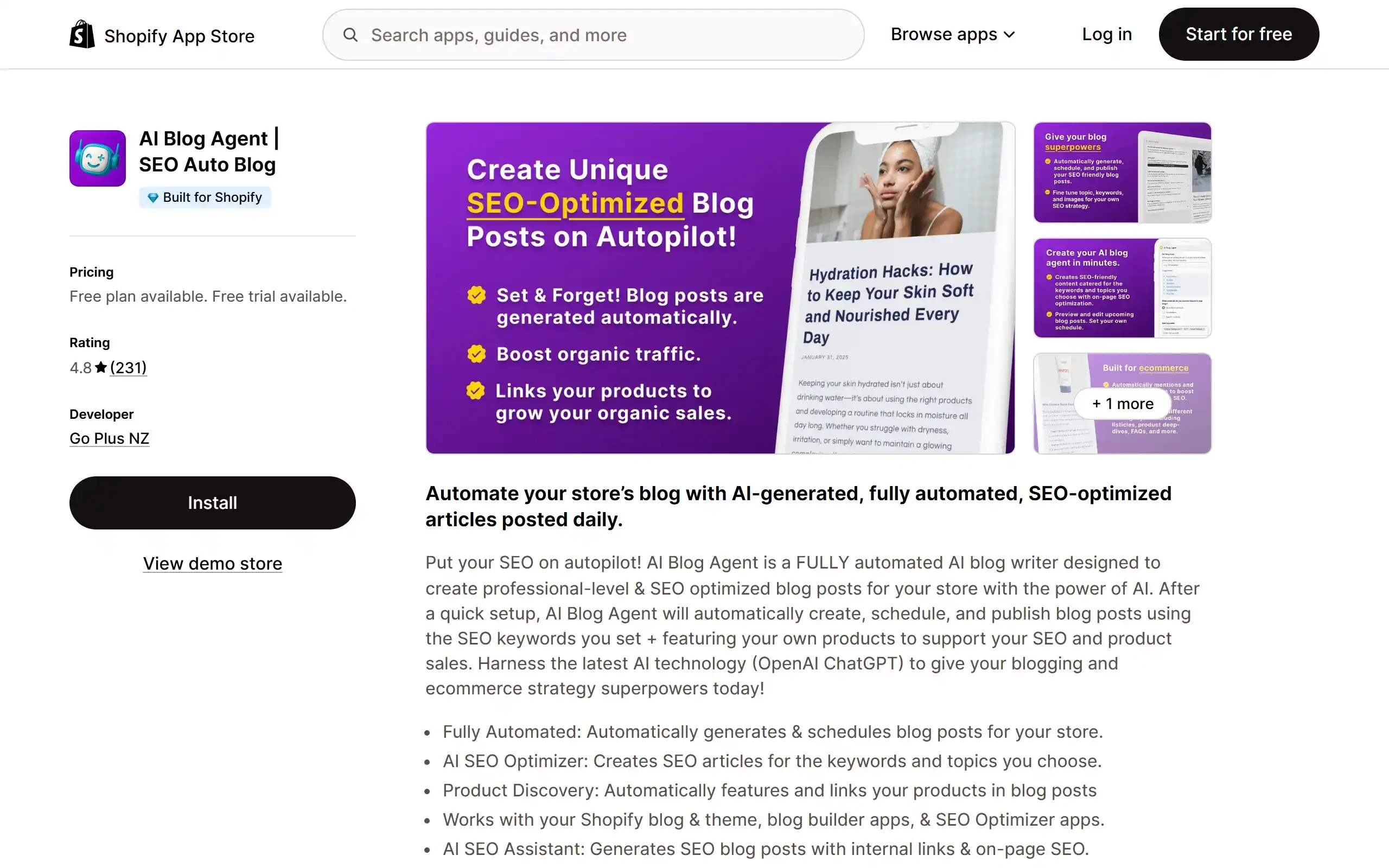 AI Blog Agent: SEO Auto Blog Shopify App Store listing screenshot