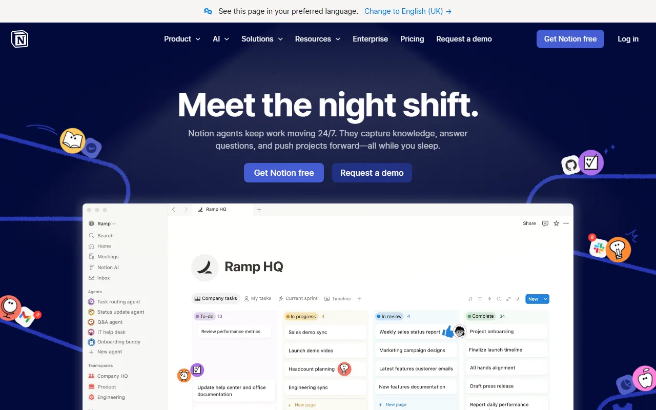Notion homepage screenshot