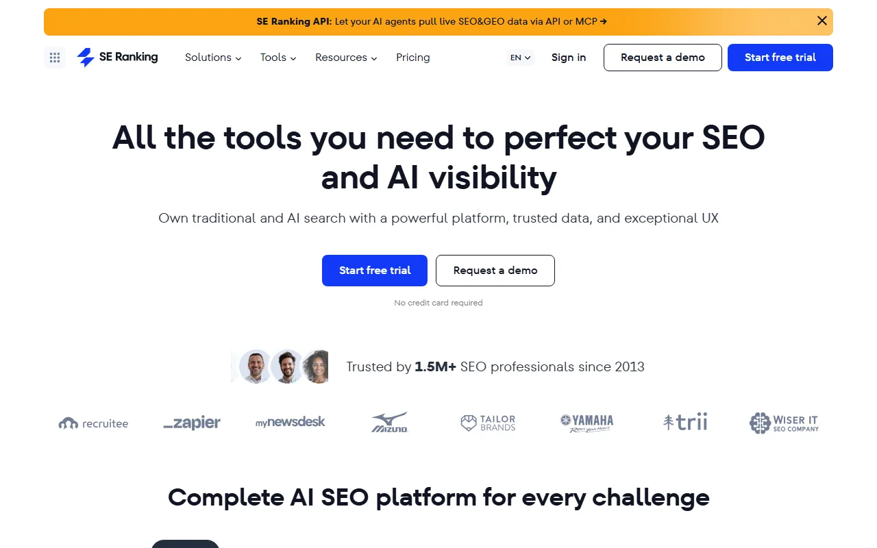 SE Ranking homepage screenshot