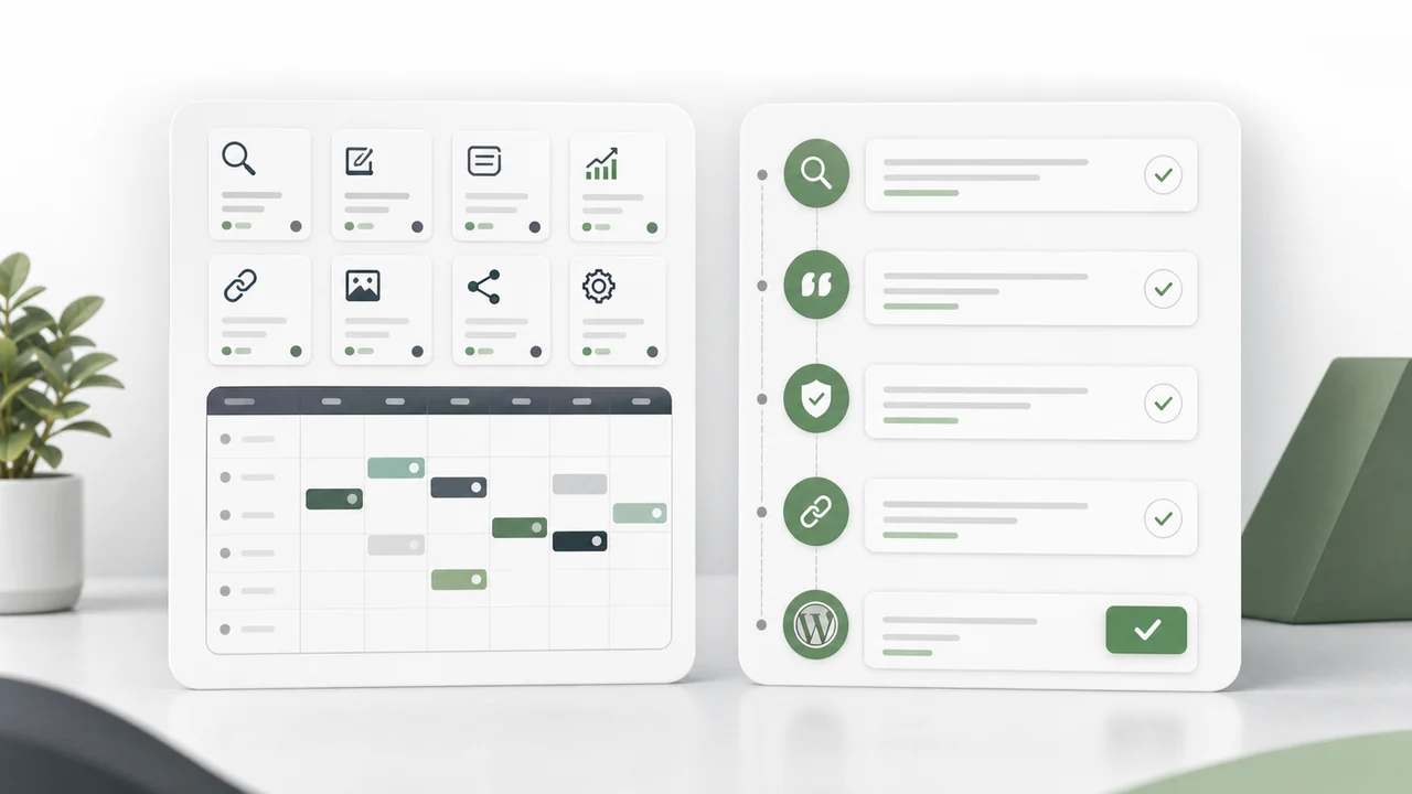 Illustration of choosing between a broad SEO toolkit and a focused publishing pipeline