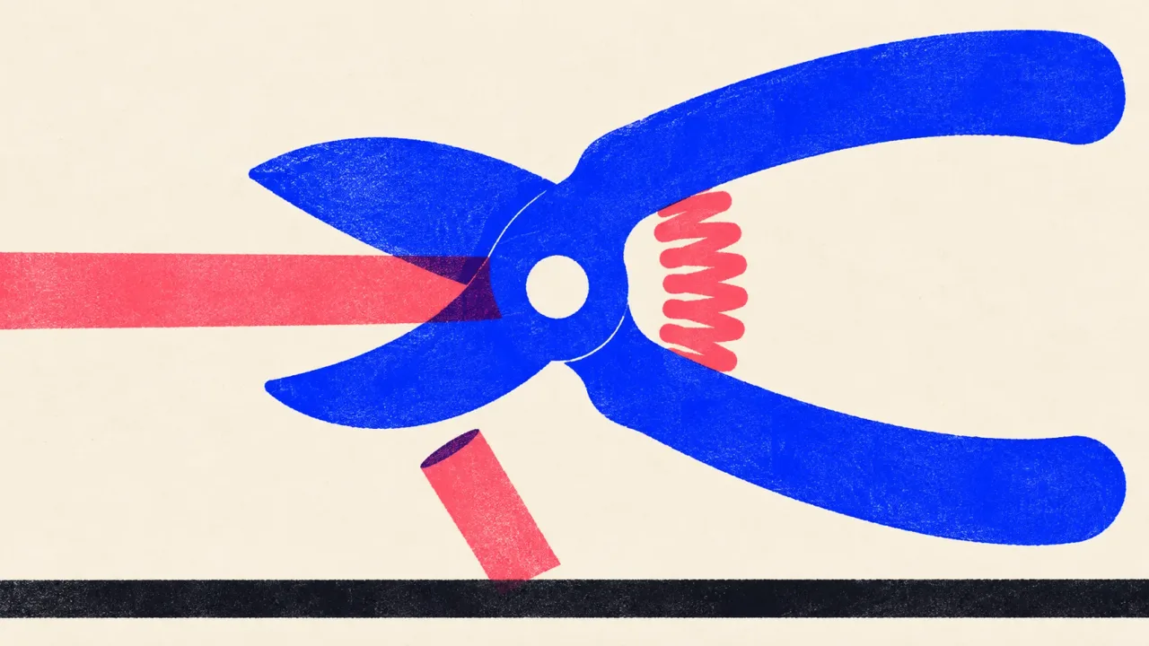 Editorial illustration: pruning shears cutting one segment off a stem, standing for the fact check cutting claims the sources do not back