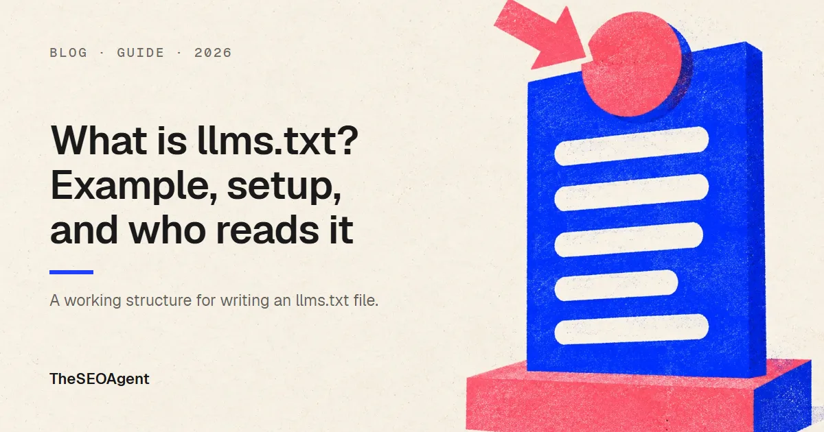 Editorial cover image for a guide to llms.txt: what it is, an example file and who reads it