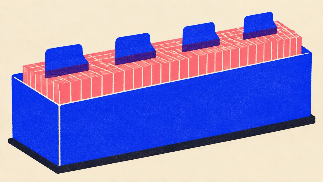 Editorial illustration: a card-file index box with four divider tabs rising above rows of cards, standing for the grouped link sections of an llms.txt file