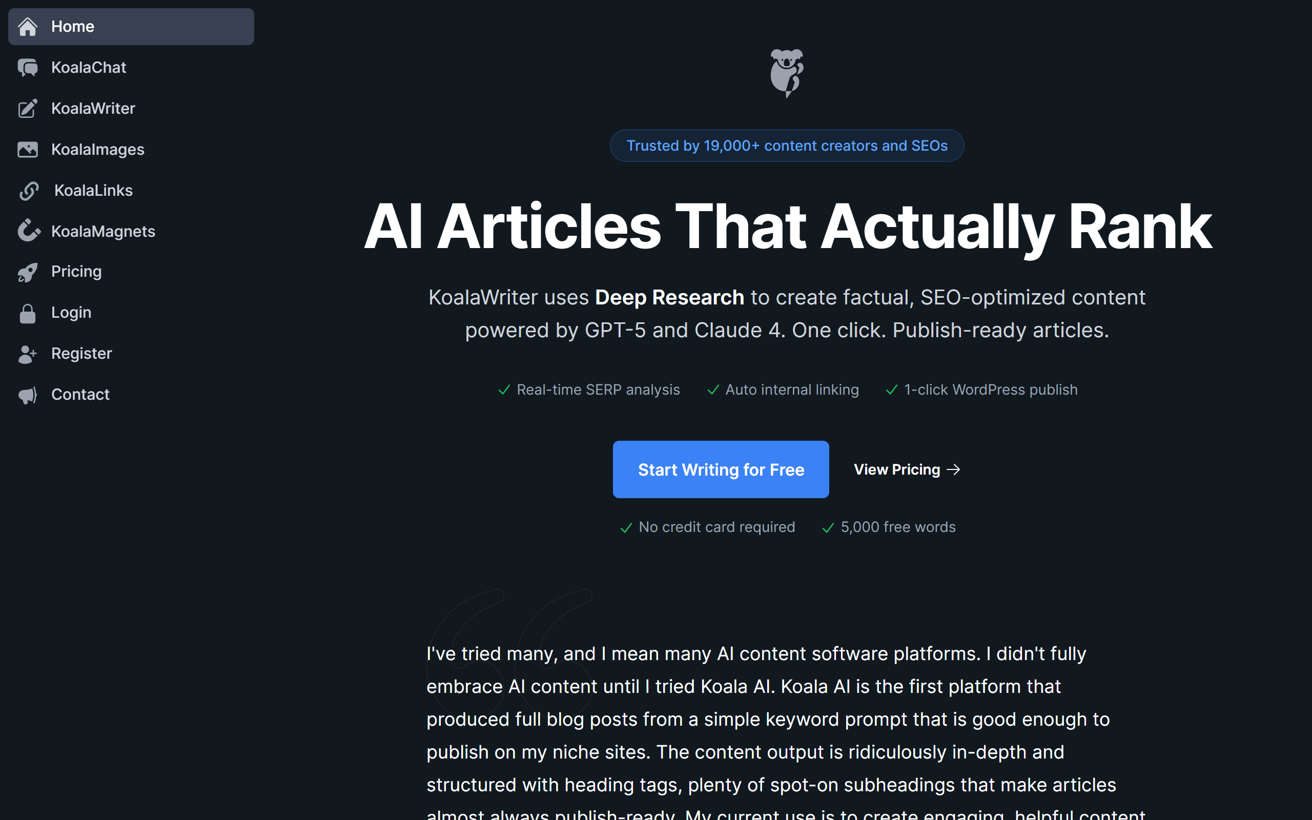 Koala AI homepage screenshot