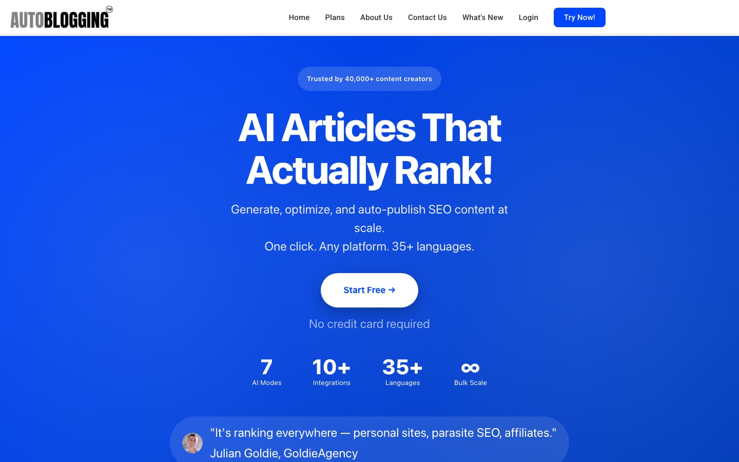 Autoblogging.ai homepage screenshot
