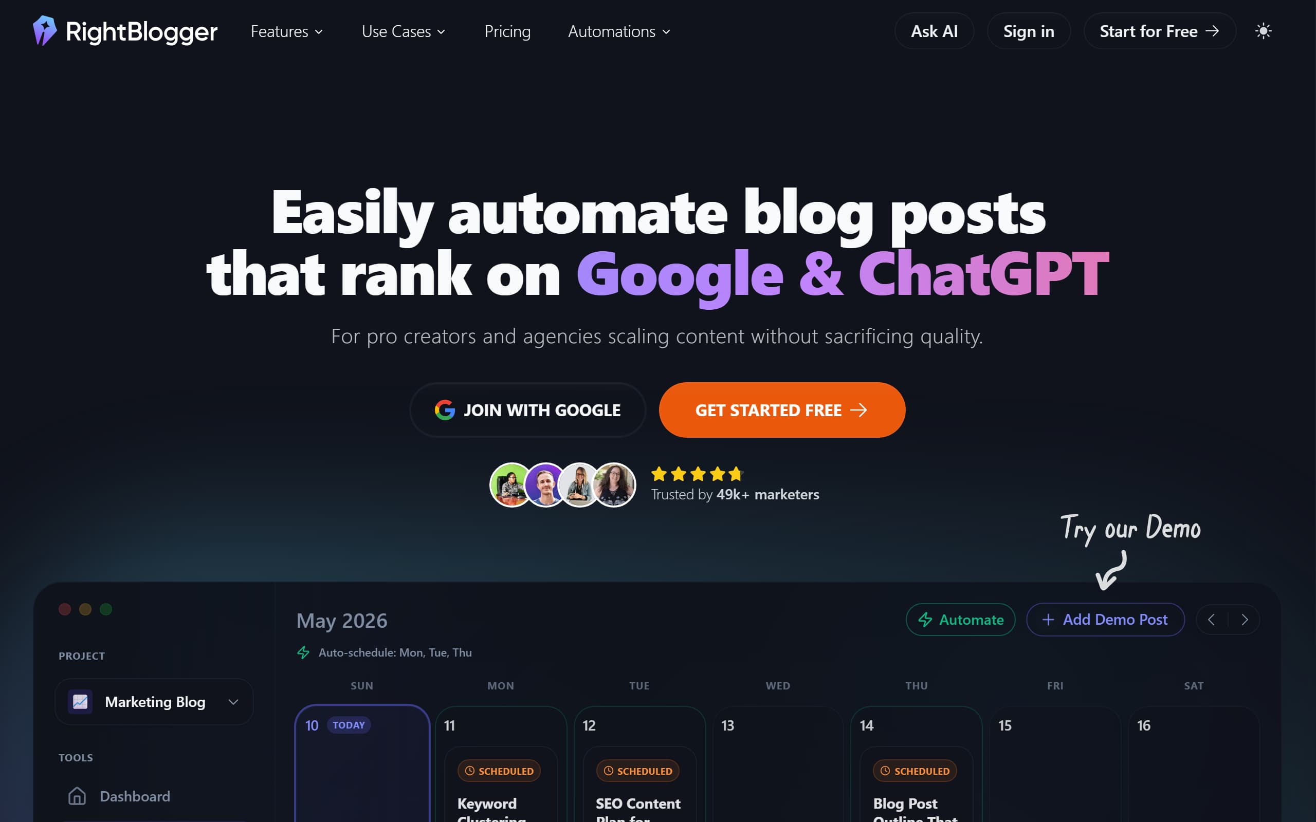 RightBlogger homepage screenshot