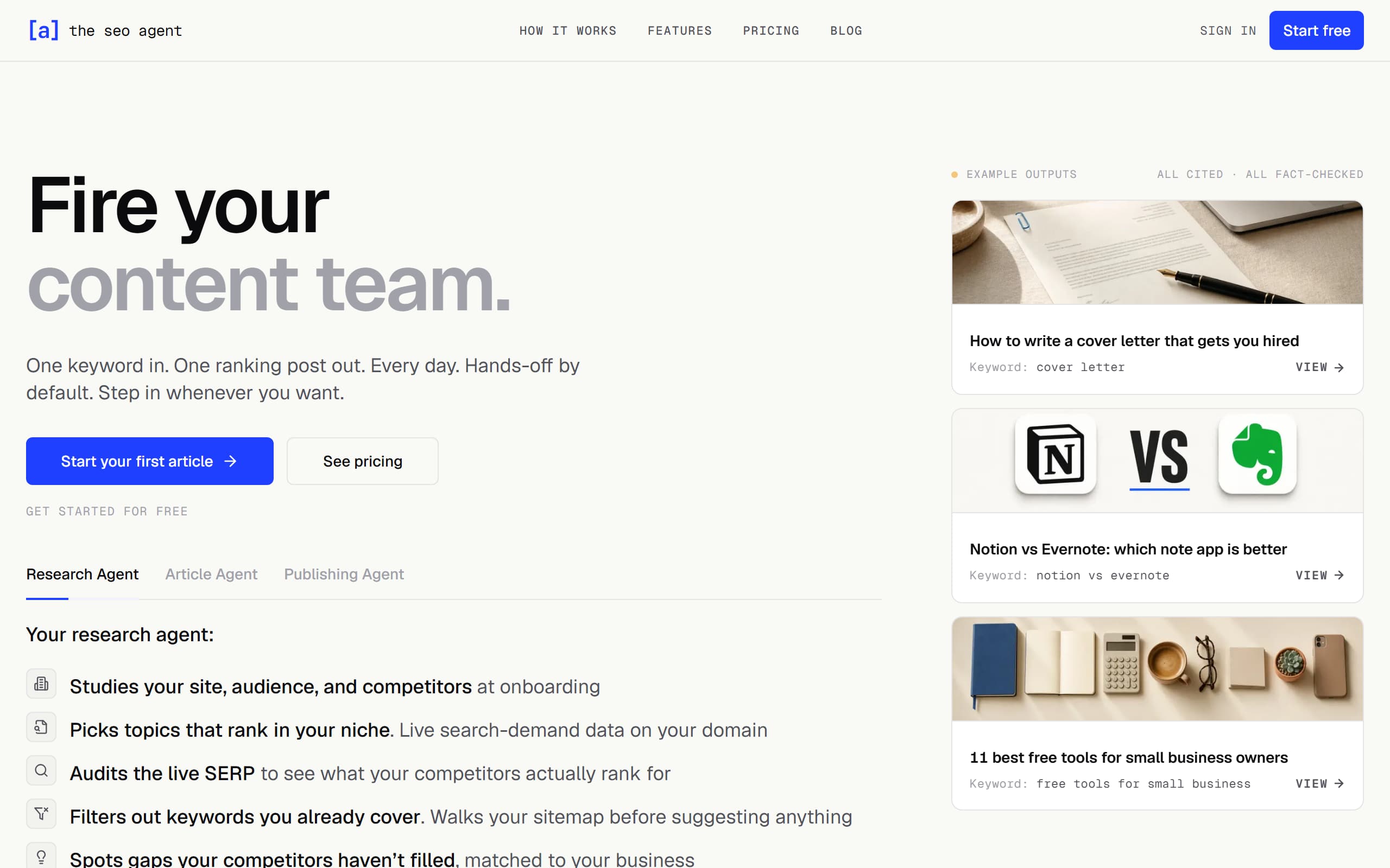 TheSEOAgent homepage screenshot