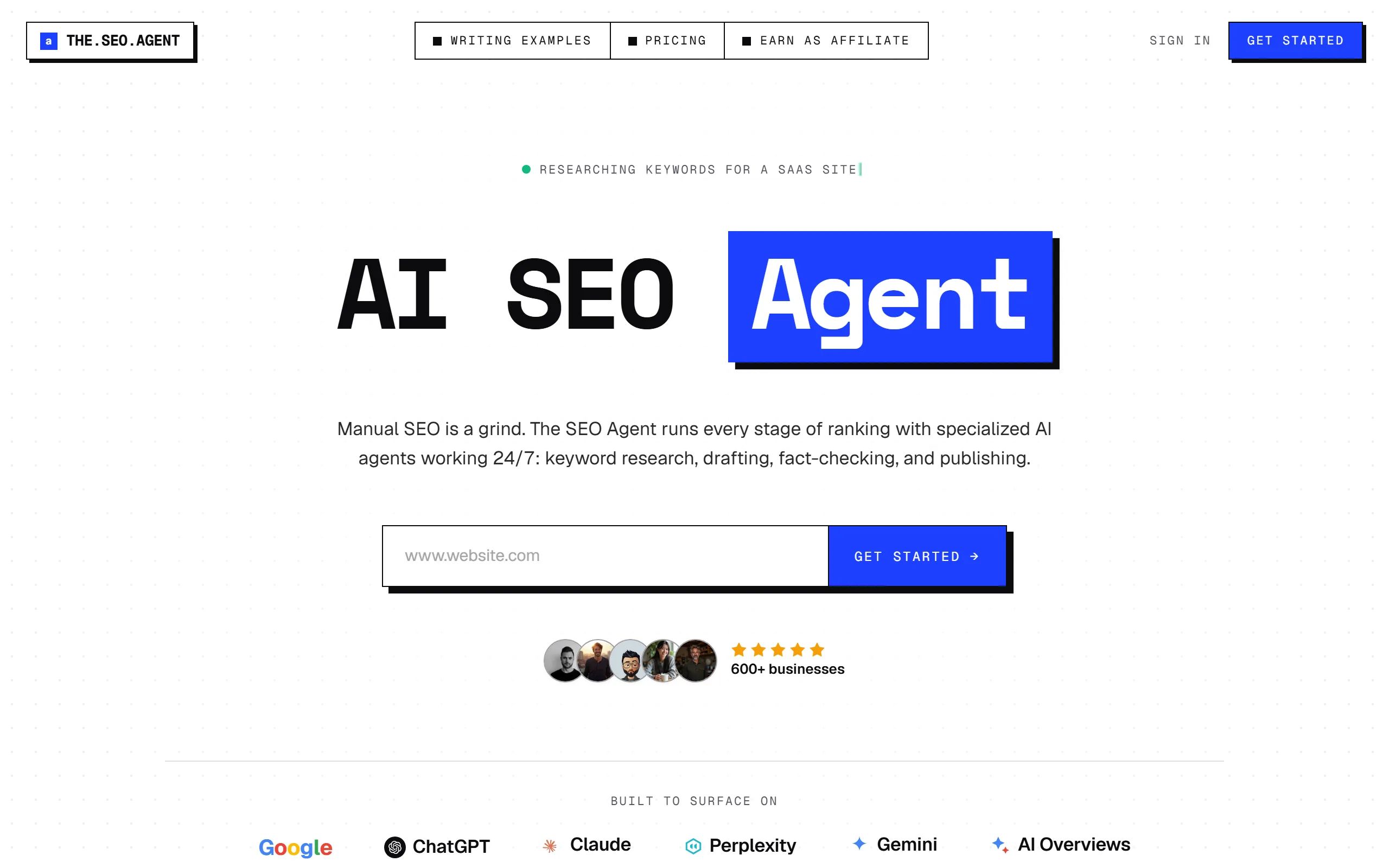 The SEO Agent product page screenshot