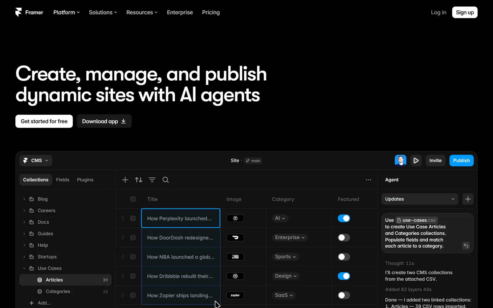 Framer website screenshot