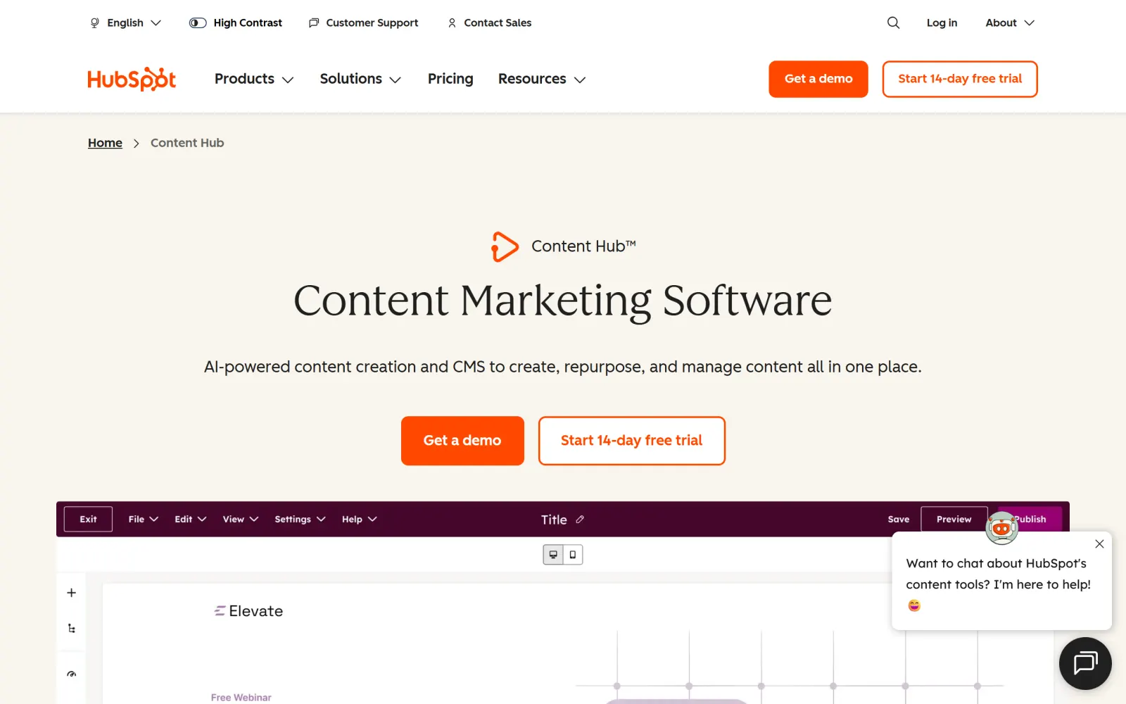 HubSpot Content Hub website screenshot