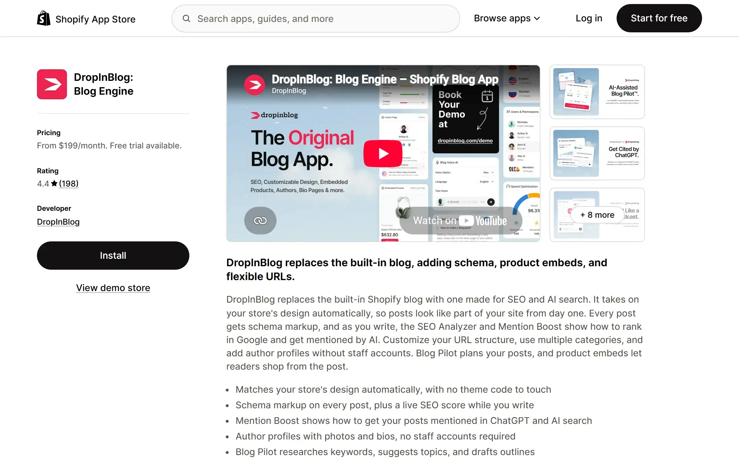 DropInBlog: Blog Engine Shopify App Store listing screenshot