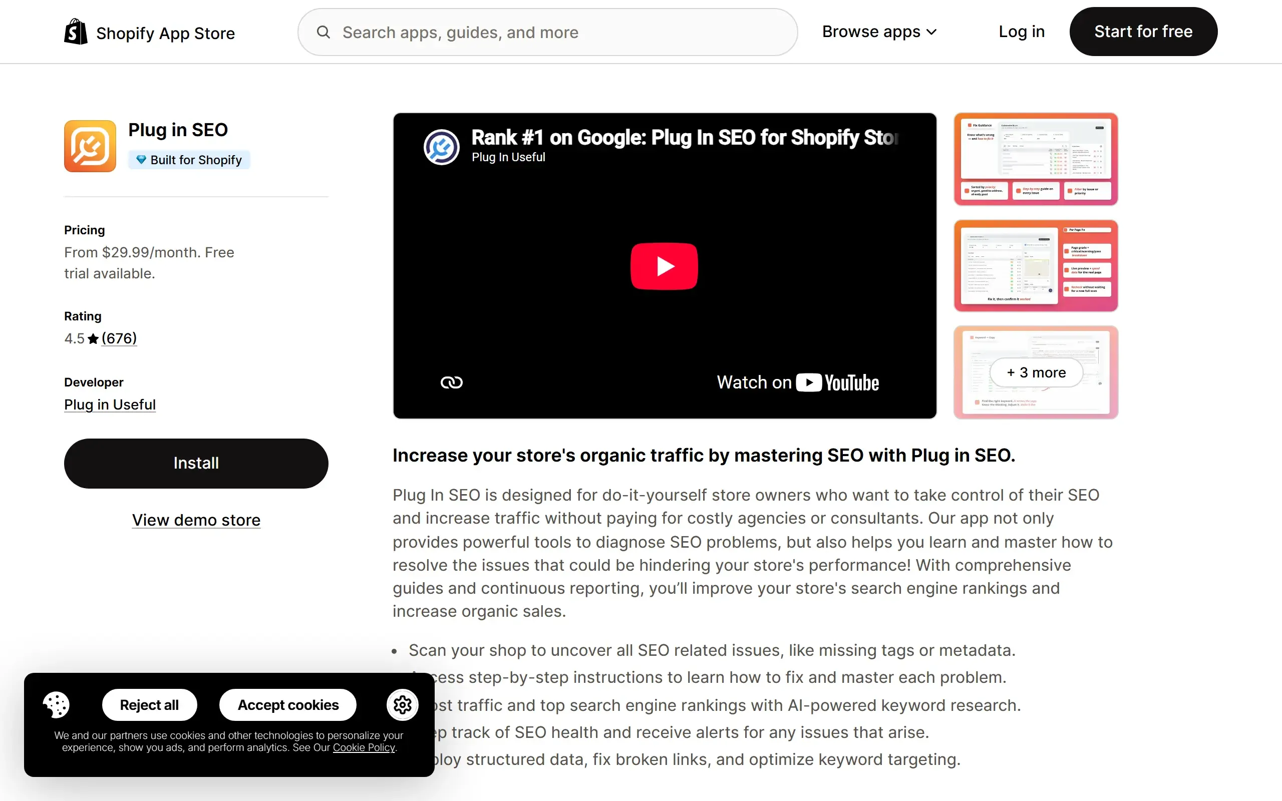 Plug in SEO Shopify App Store listing screenshot