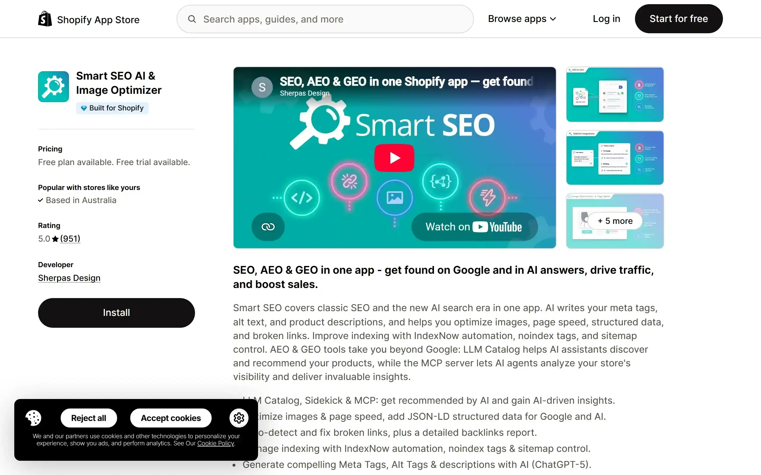 Smart SEO AI & Image Optimizer Shopify App Store listing screenshot