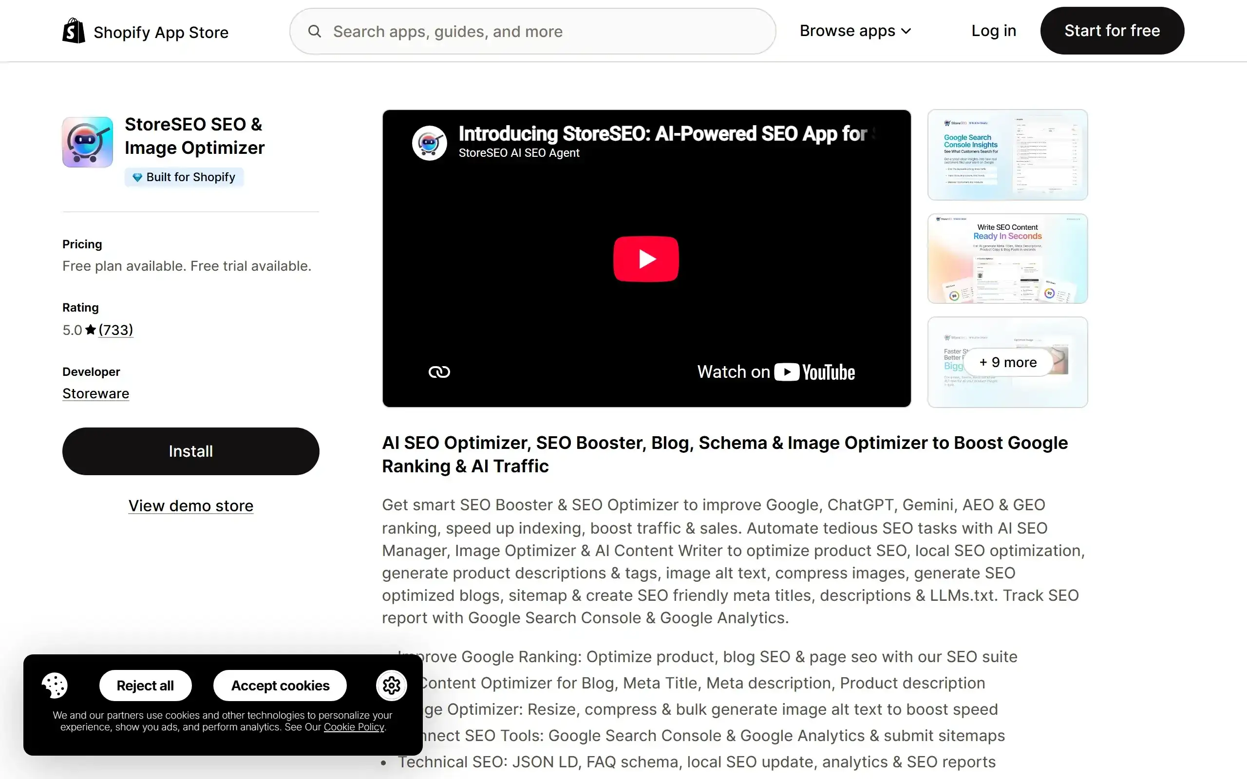 StoreSEO SEO & Image Optimizer Shopify App Store listing screenshot