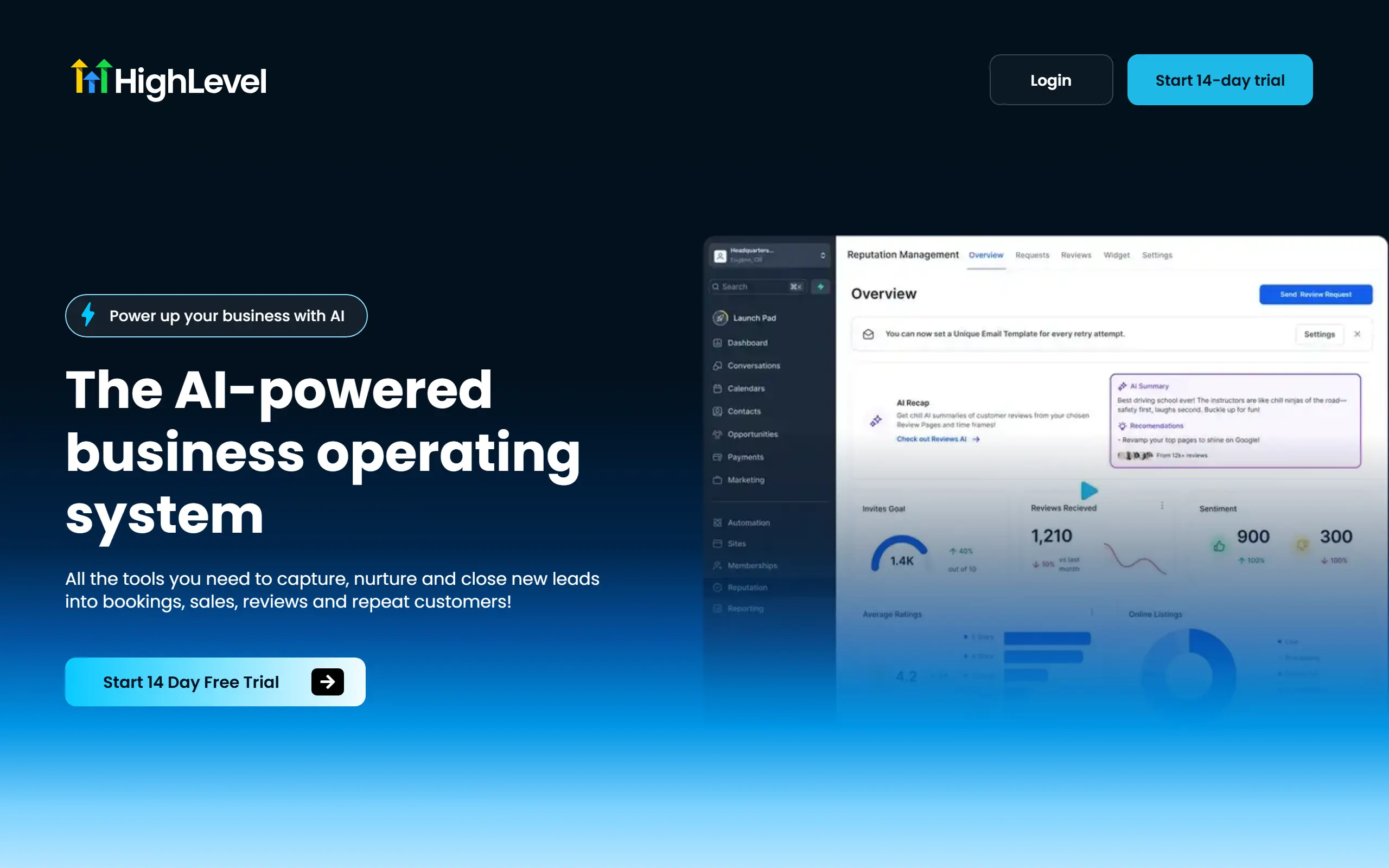 HighLevel product page screenshot