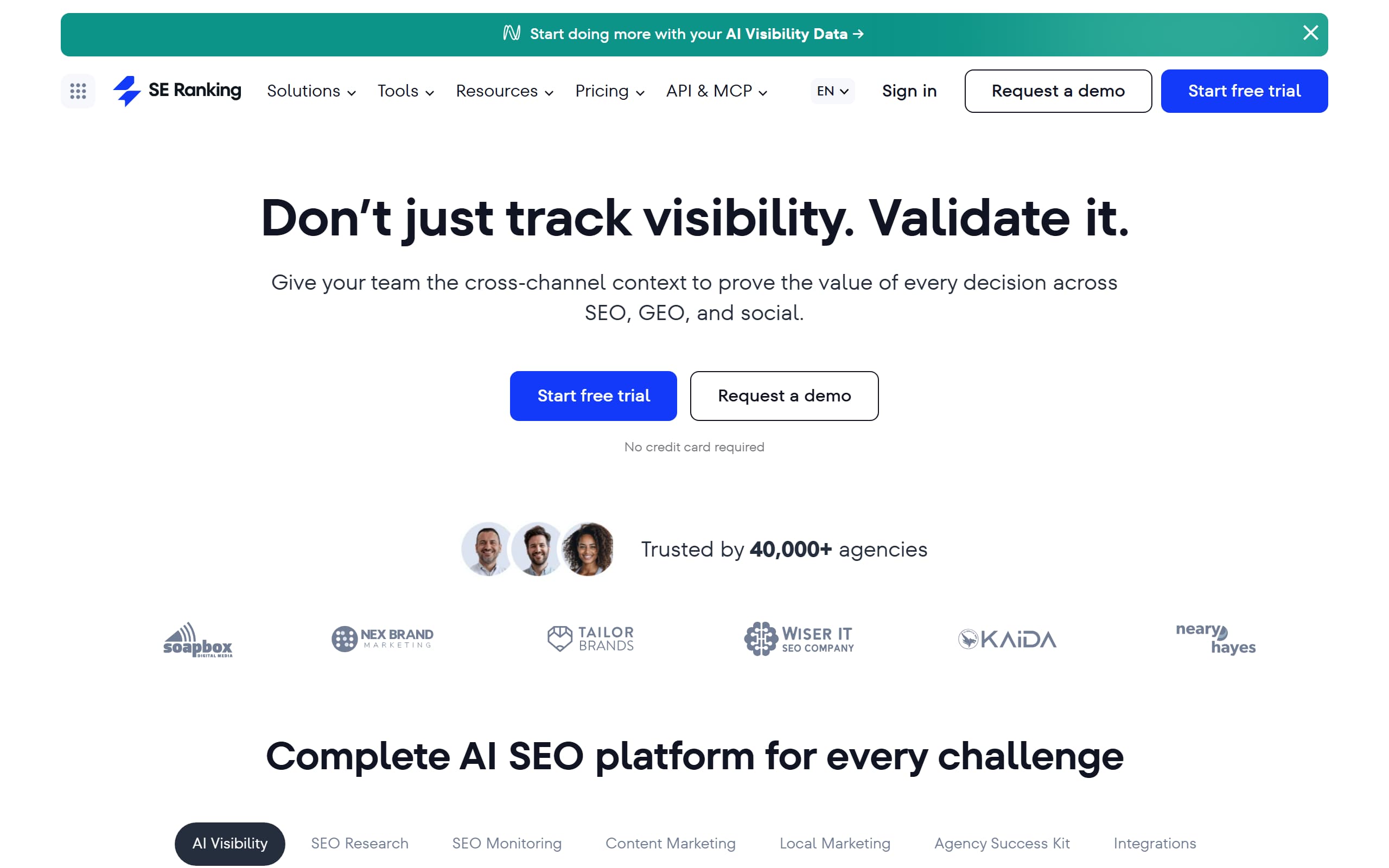 SE Ranking product page screenshot