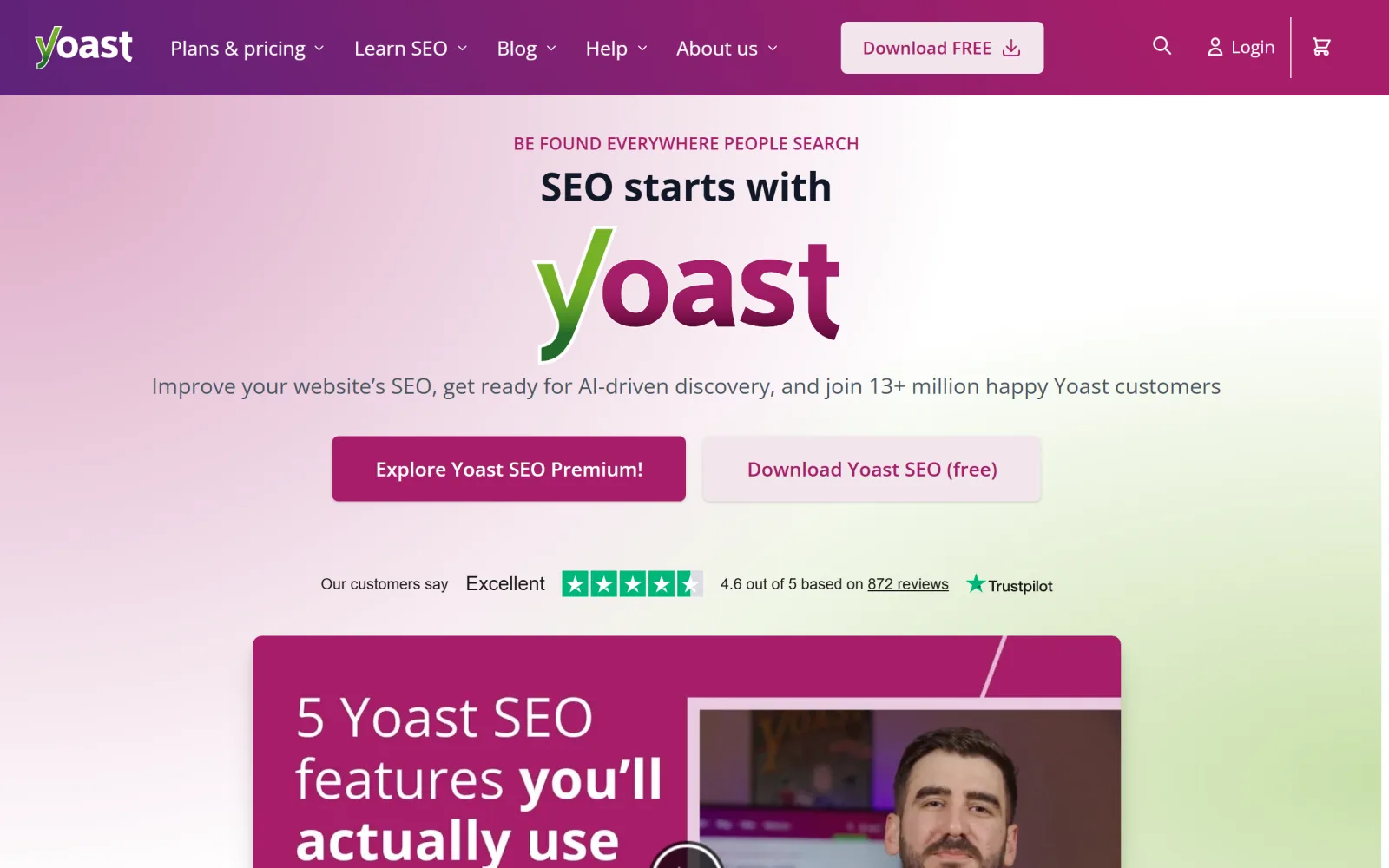 Yoast SEO homepage for the WordPress SEO plugin