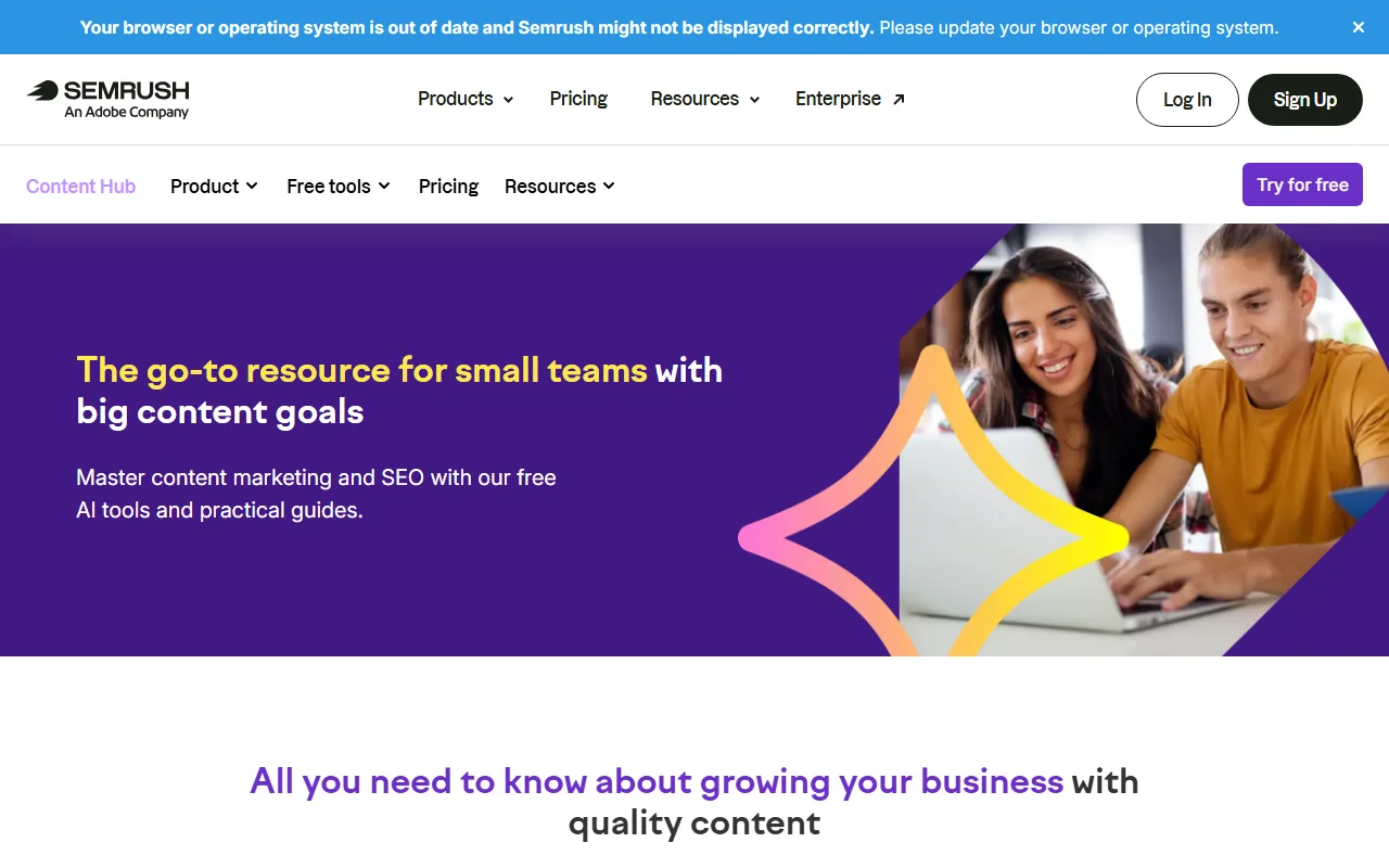 Semrush content product homepage screenshot