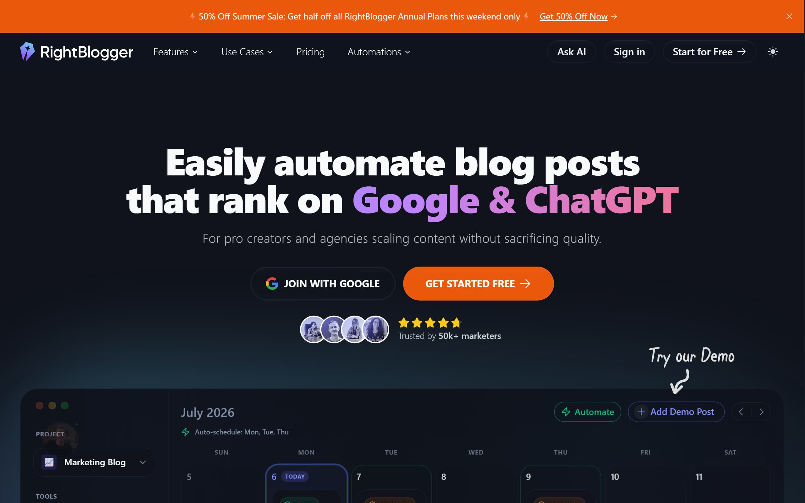 RightBlogger homepage screenshot