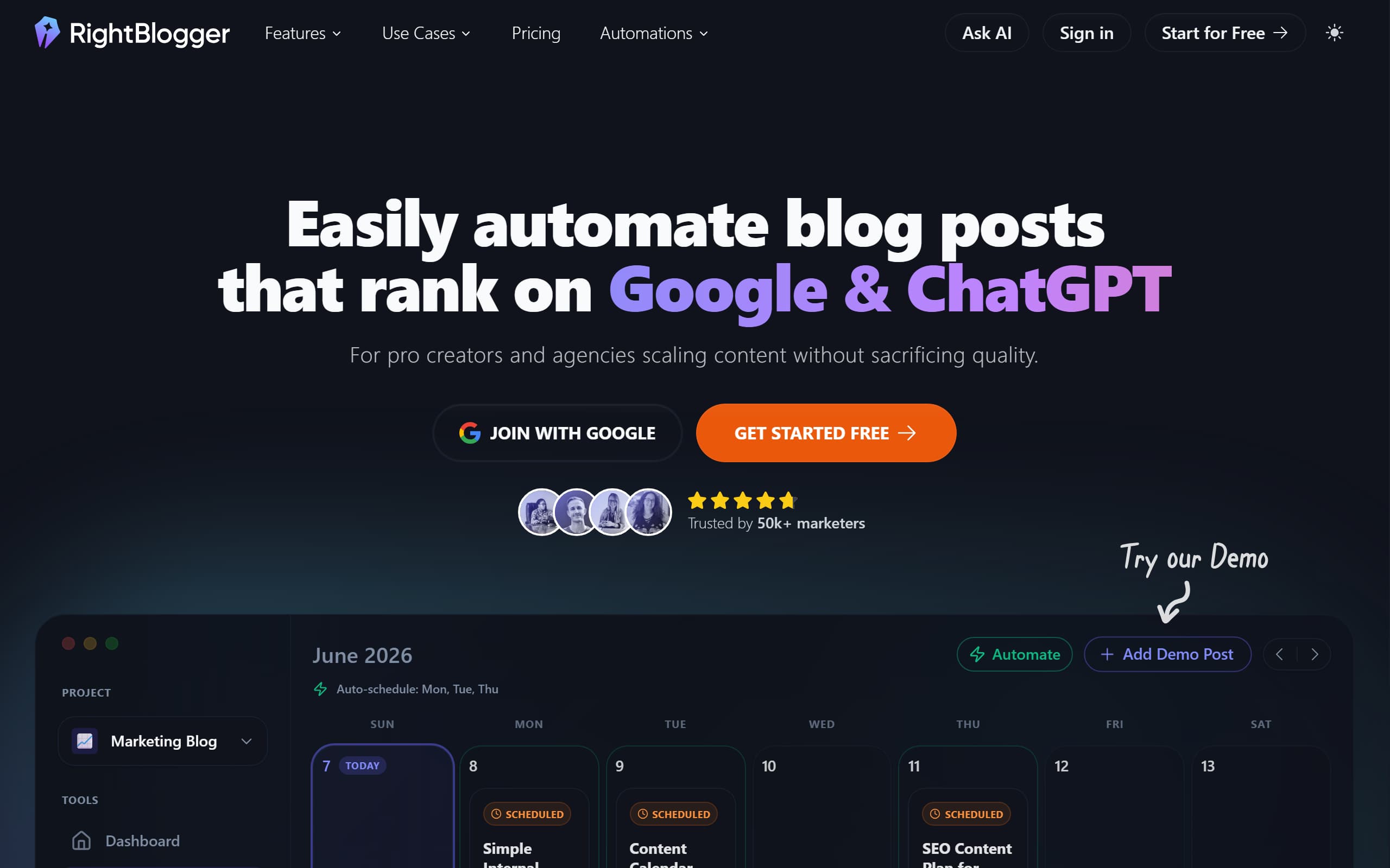RightBlogger homepage screenshot