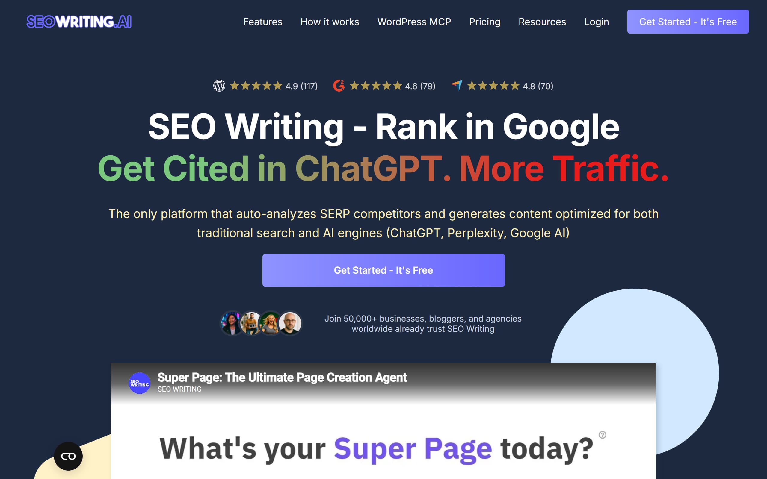 SEOWriting.ai homepage screenshot