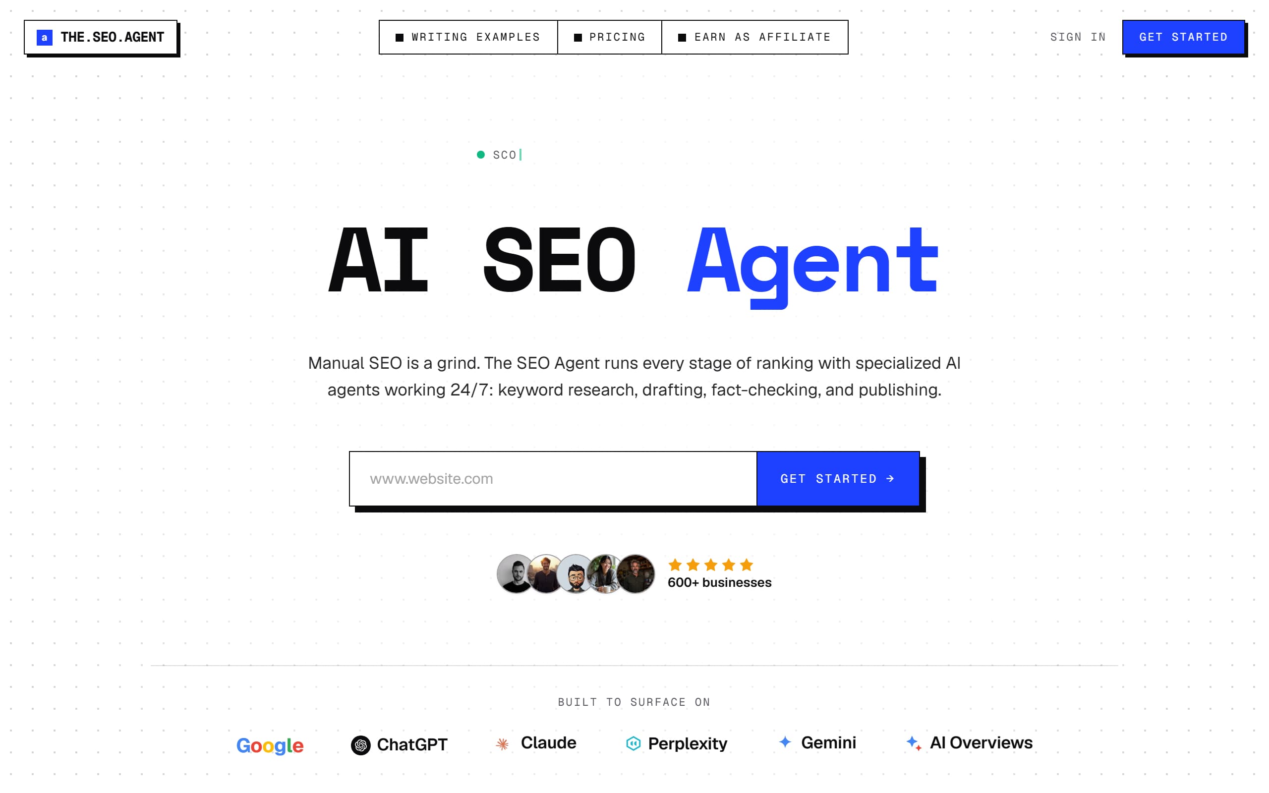 TheSEOAgent homepage screenshot