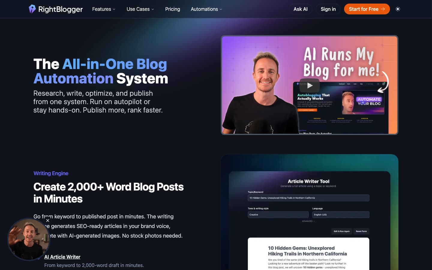 RightBlogger homepage screenshot