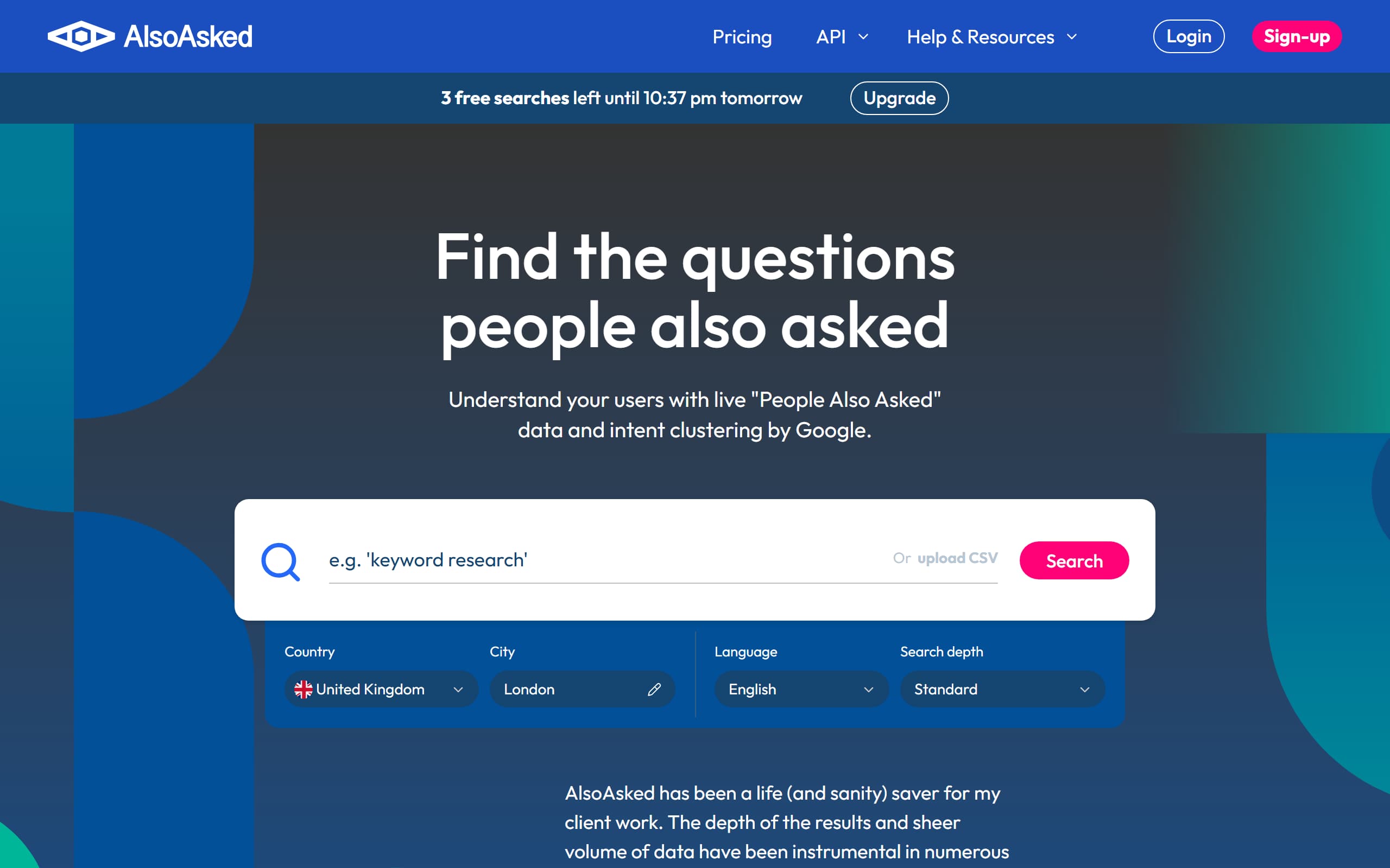 AlsoAsked.com homepage screenshot