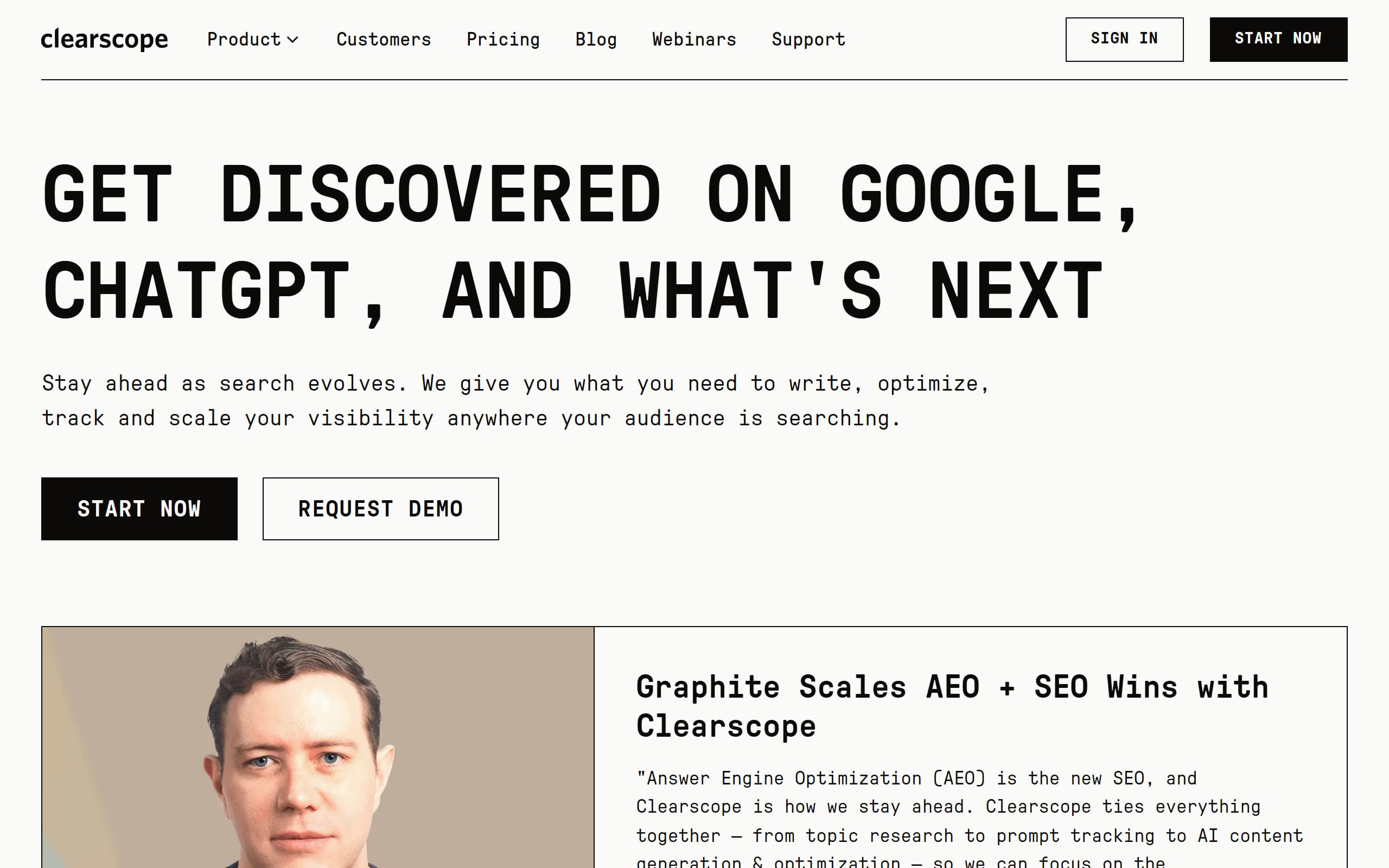 Clearscope.io homepage screenshot