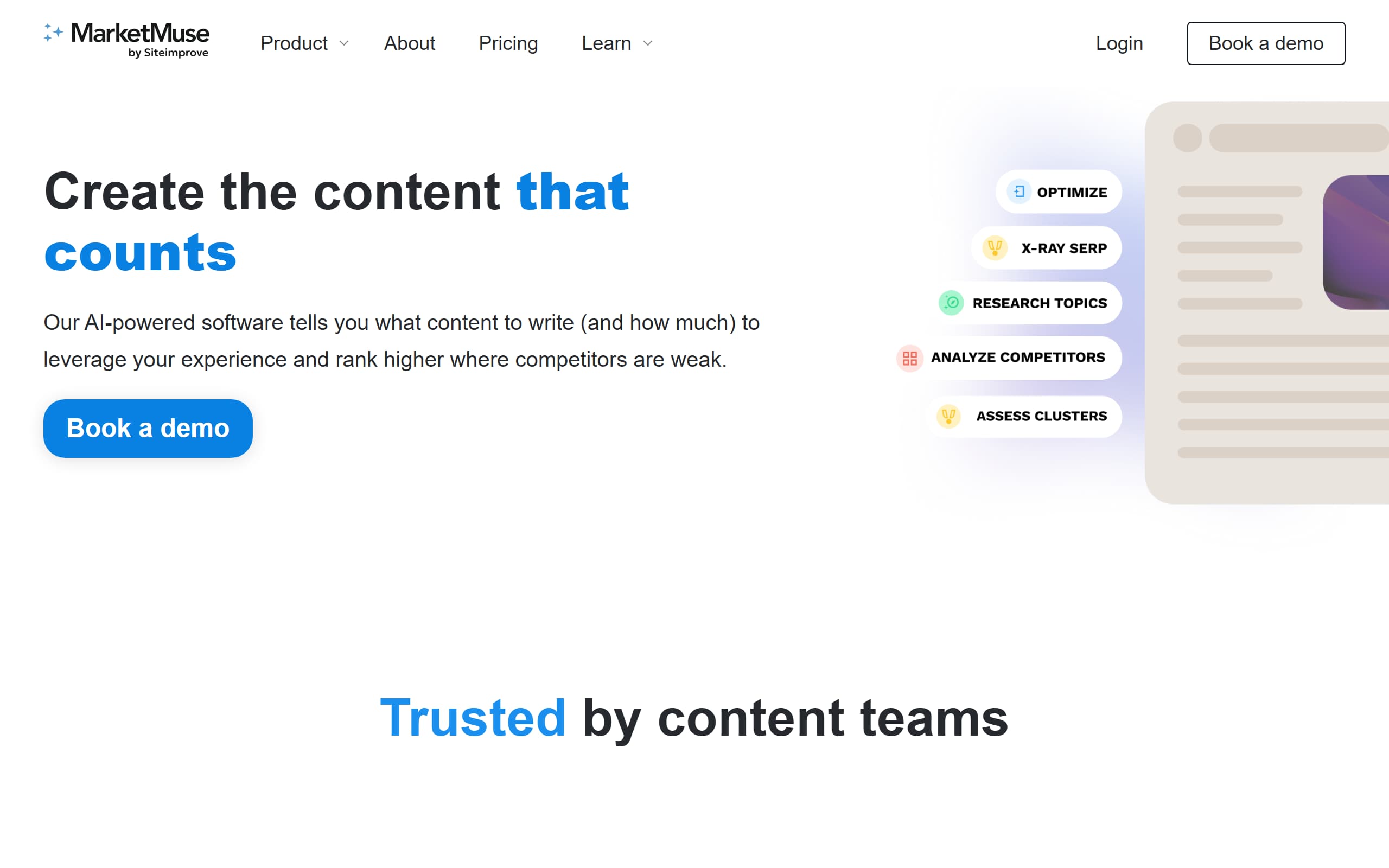 MarketMuse.com homepage screenshot