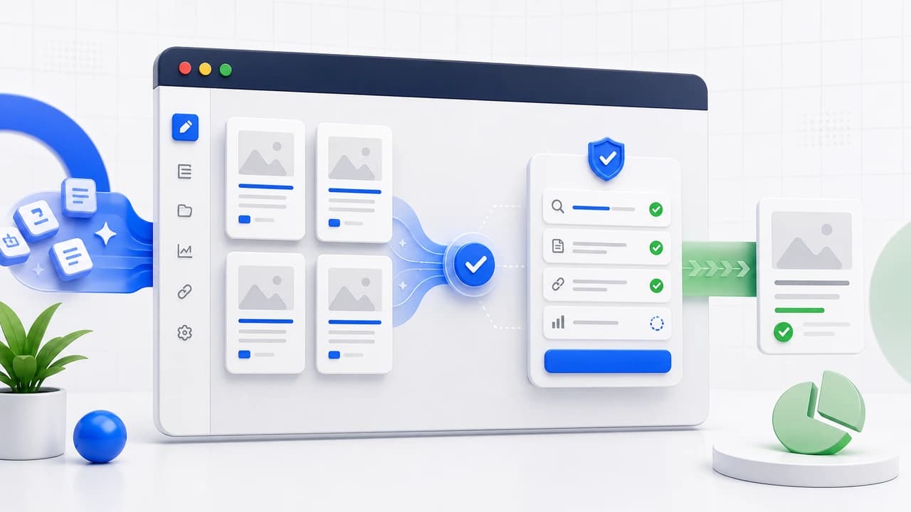 Illustration of a fast autoblogging workflow producing multiple draft cards