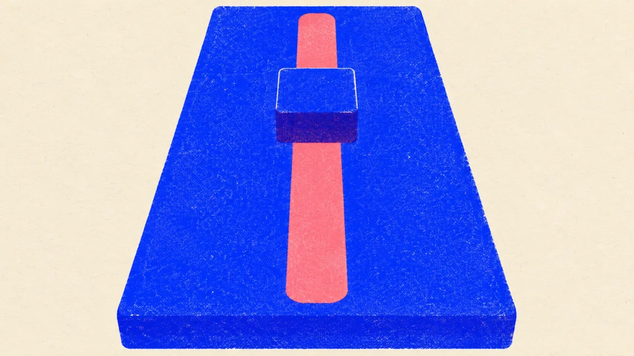 Editorial illustration: one mixing-desk fader pushed two thirds up its slot, standing for the thinking slider on GPT-5.6 Sol
