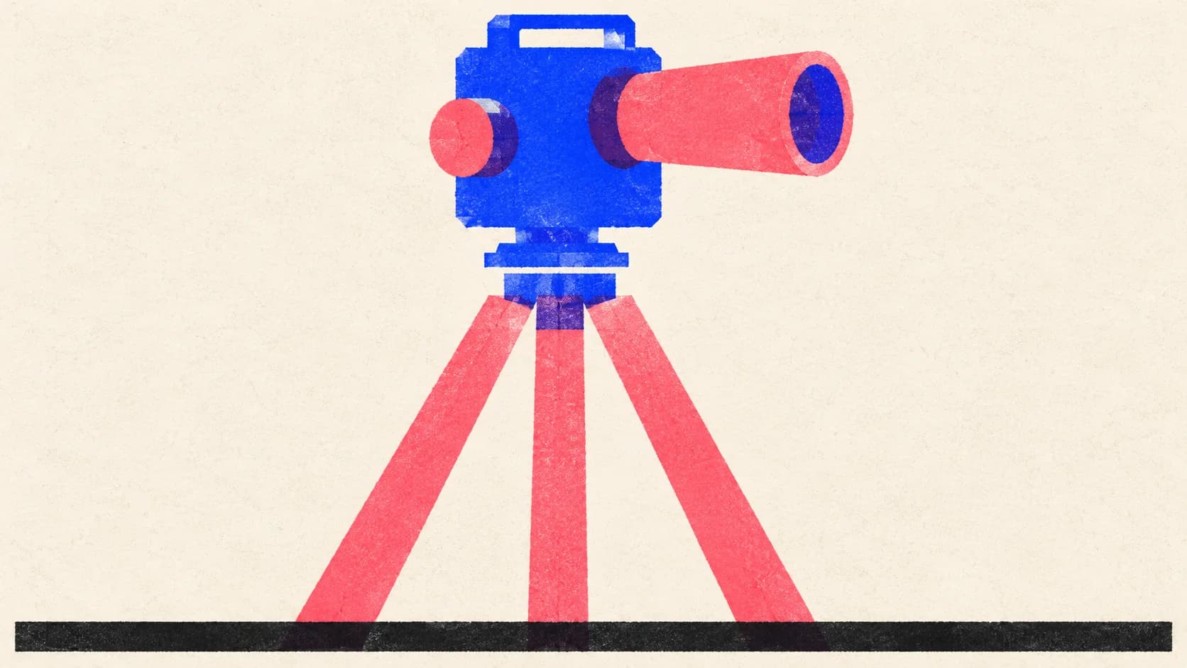 Editorial illustration: a surveyor's theodolite on a tripod, measuring from one fixed point
