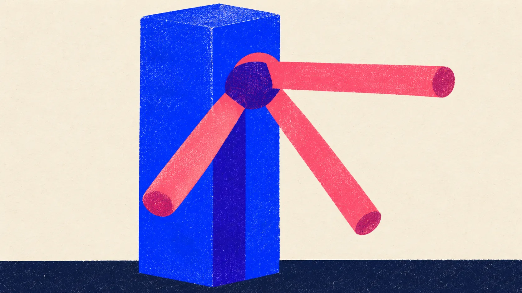 Editorial illustration: a ticket turnstile with three arms, standing for the Gemini plan that decides which model you get