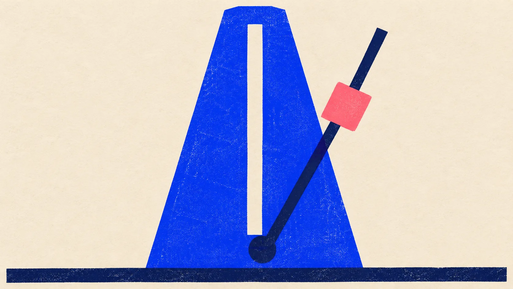 Editorial illustration: a metronome with its pendulum swung to one side, standing for the thinking levels on Gemini 3.8 Flash
