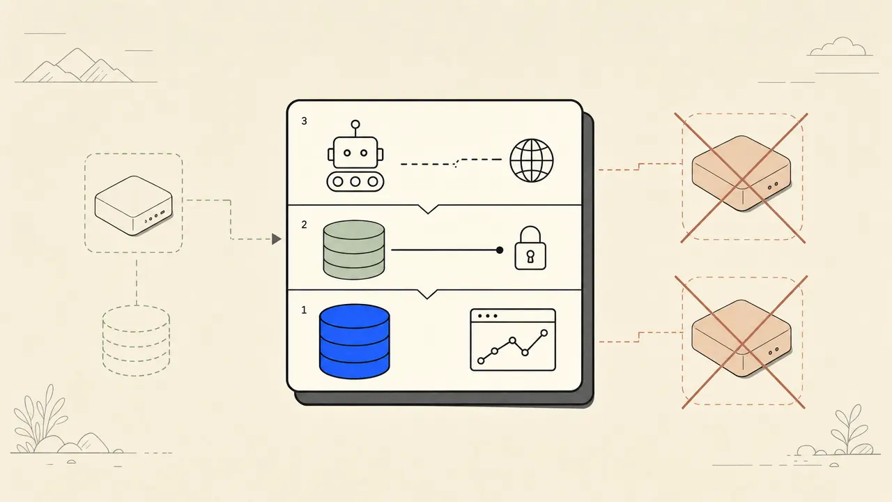 A restrained SEO MCP stack with one research source, owned data, and one crawler
