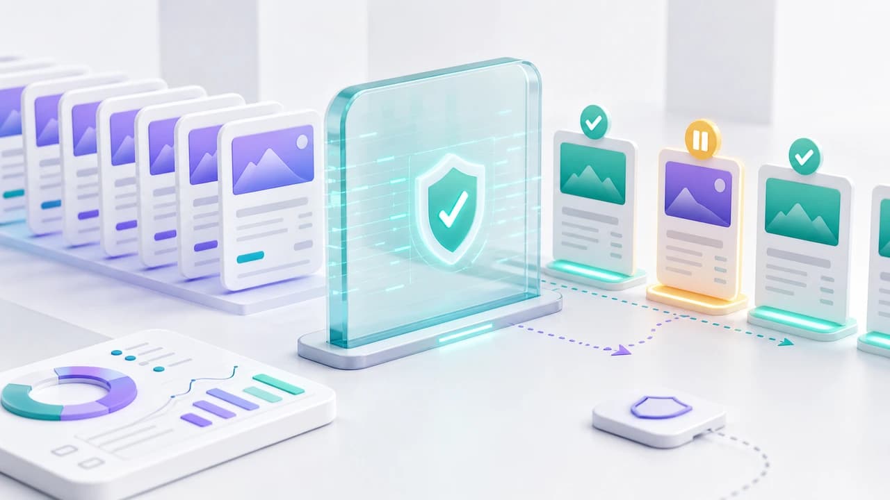 Illustration of a scale content workflow with quality checks before publishing