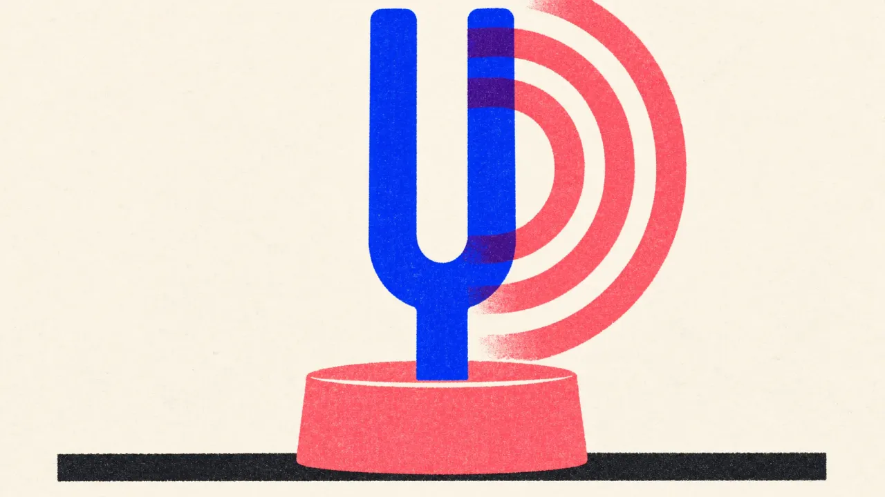 Editorial illustration: a tuning fork on its sounding block, standing for a Project and style tuned to one voice