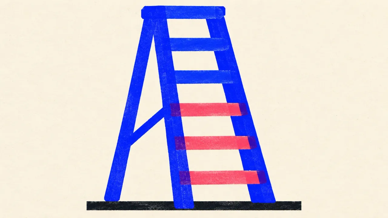 Editorial illustration: a step ladder with its lower rungs filled in, standing for drafting an article one section at a time