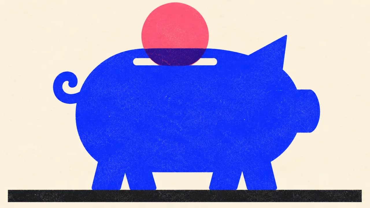 Editorial illustration: one piggy bank with a single coin resting in its slot, standing for a free tier that stays free