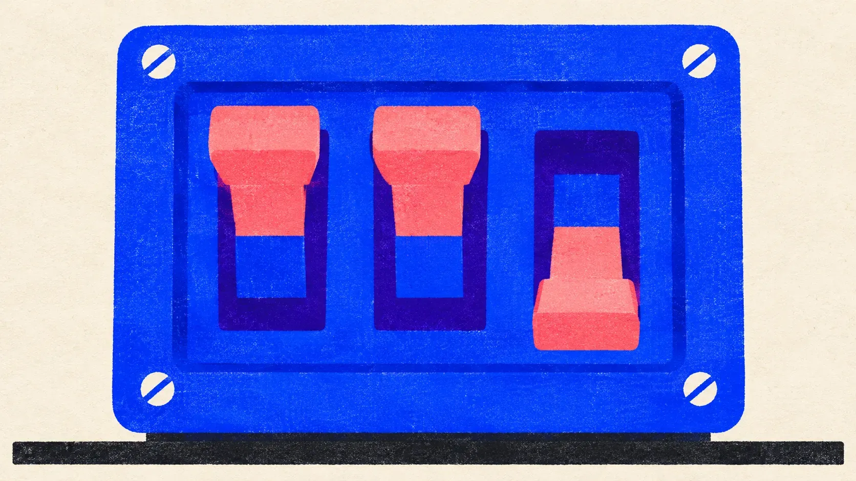 Editorial illustration: a breaker panel with three toggle levers, two switched up and one switched down, standing for OpenAI bots that each answer to their own robots.txt setting